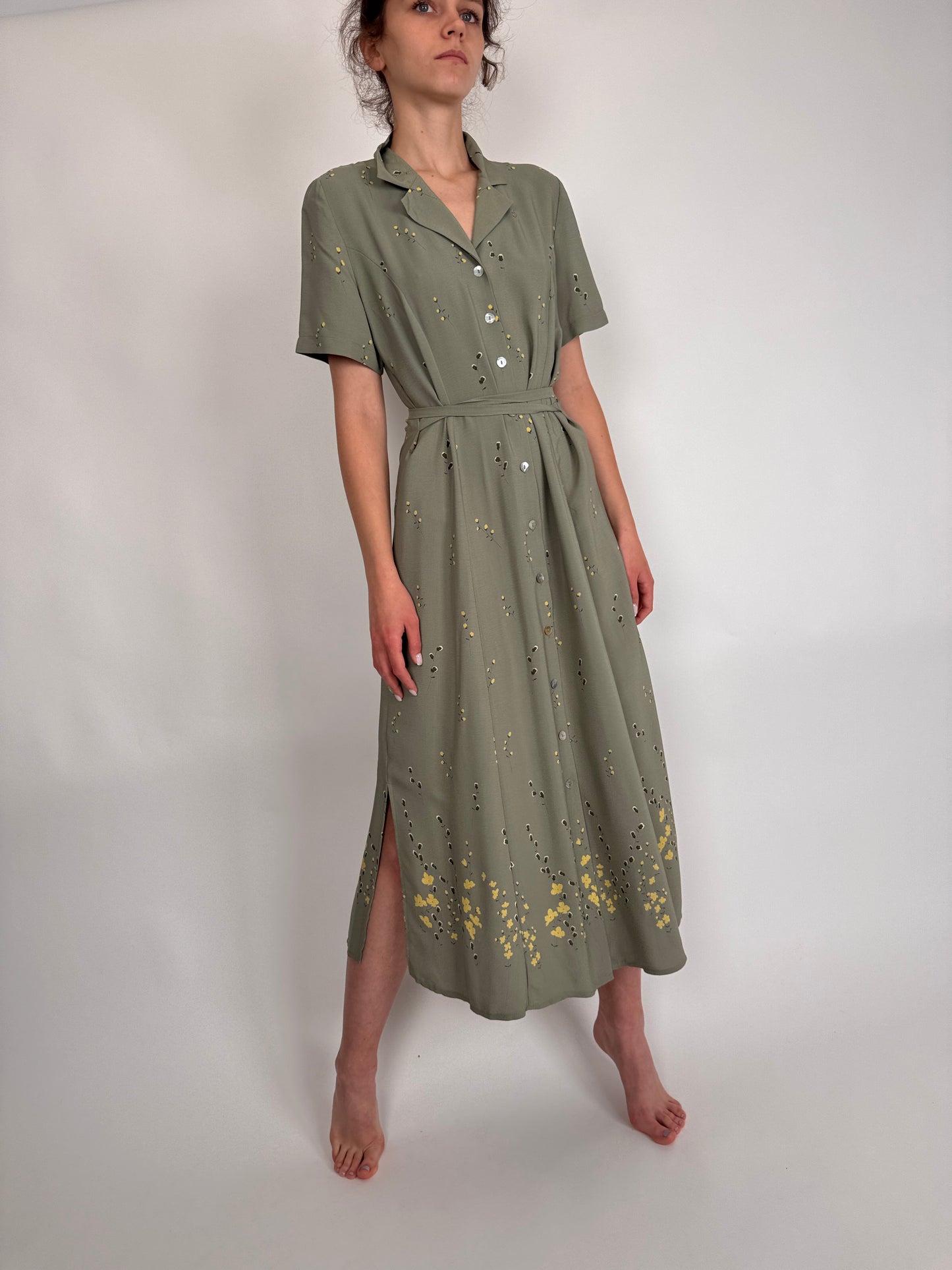 Rochie vintage Sage green cu talie marcată reglabilă