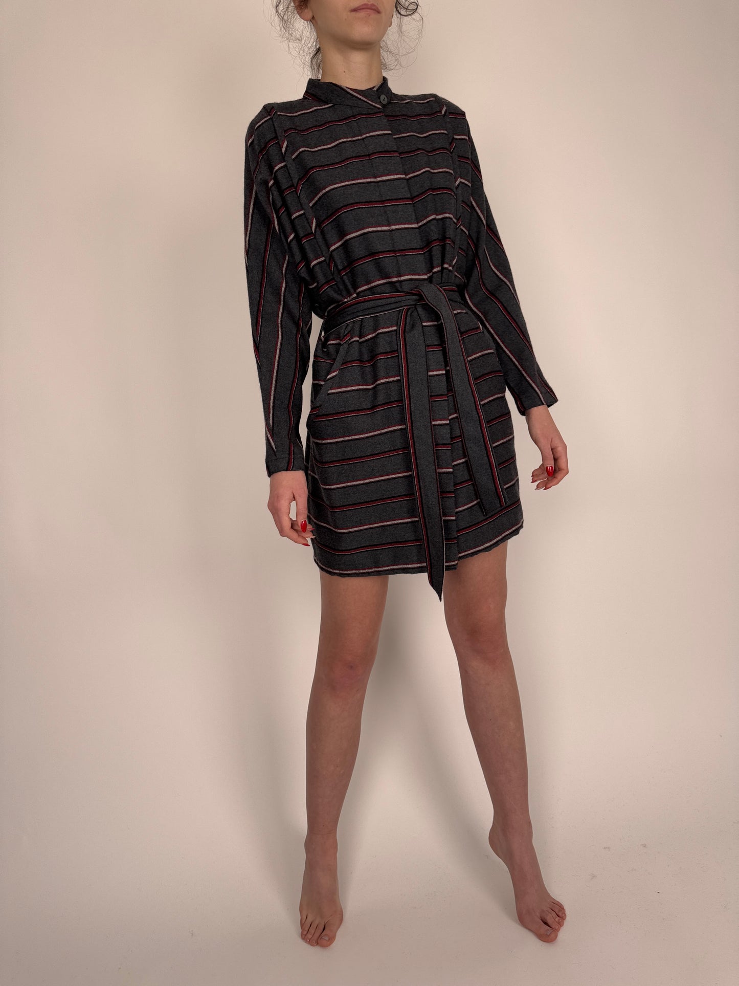 Rochie vintage cu talie reglabilă din stofă de lana extrafina