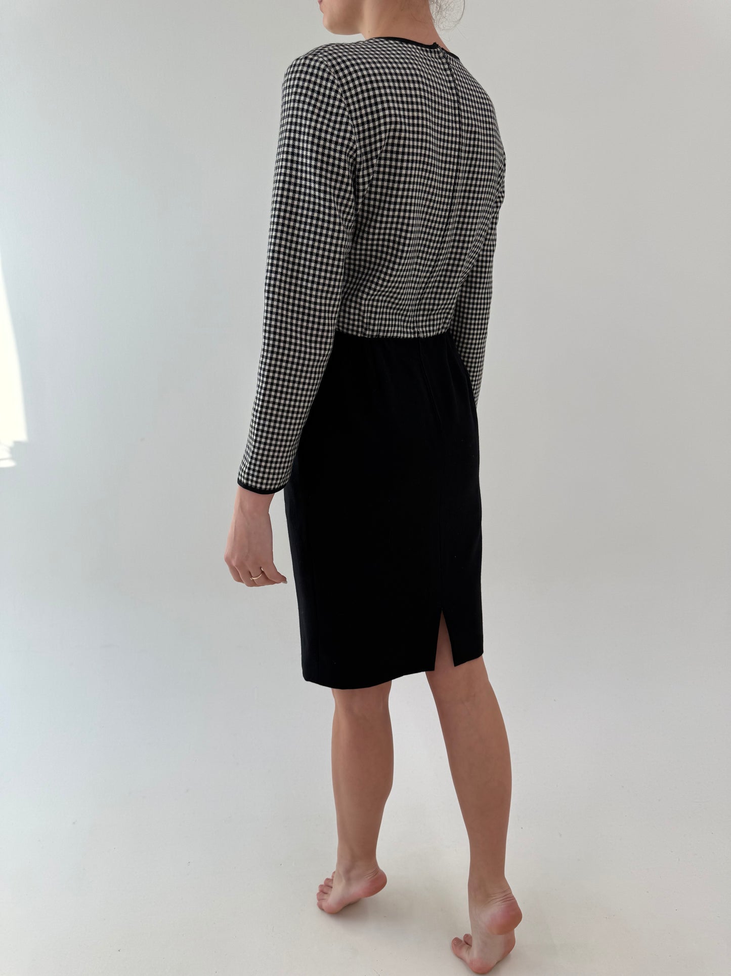 Rochie vintage colorblock cu talie ultra înaltă marcată și buzunare