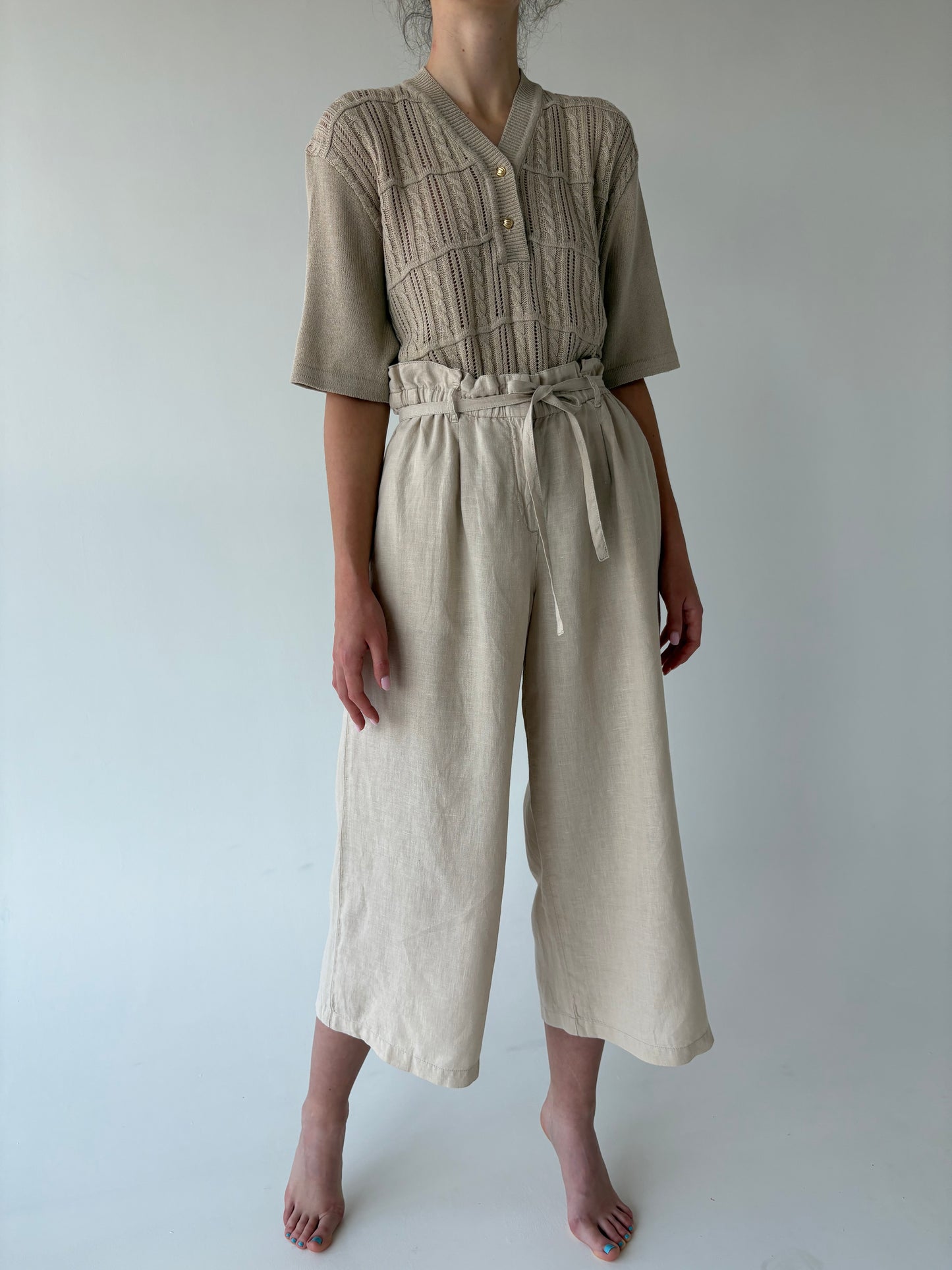 Culottes light nude din in cu talie ultra înaltă