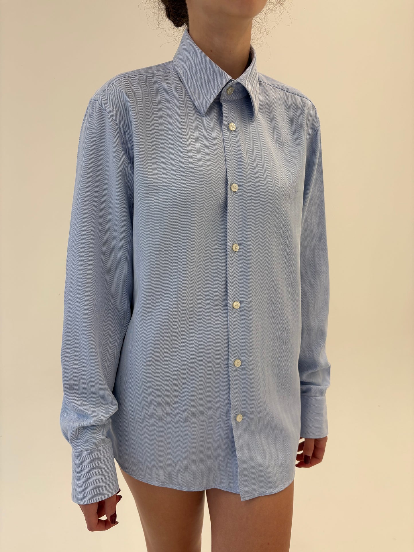 Cămașa Hugo Boss din poplin excepțional gros baby blue