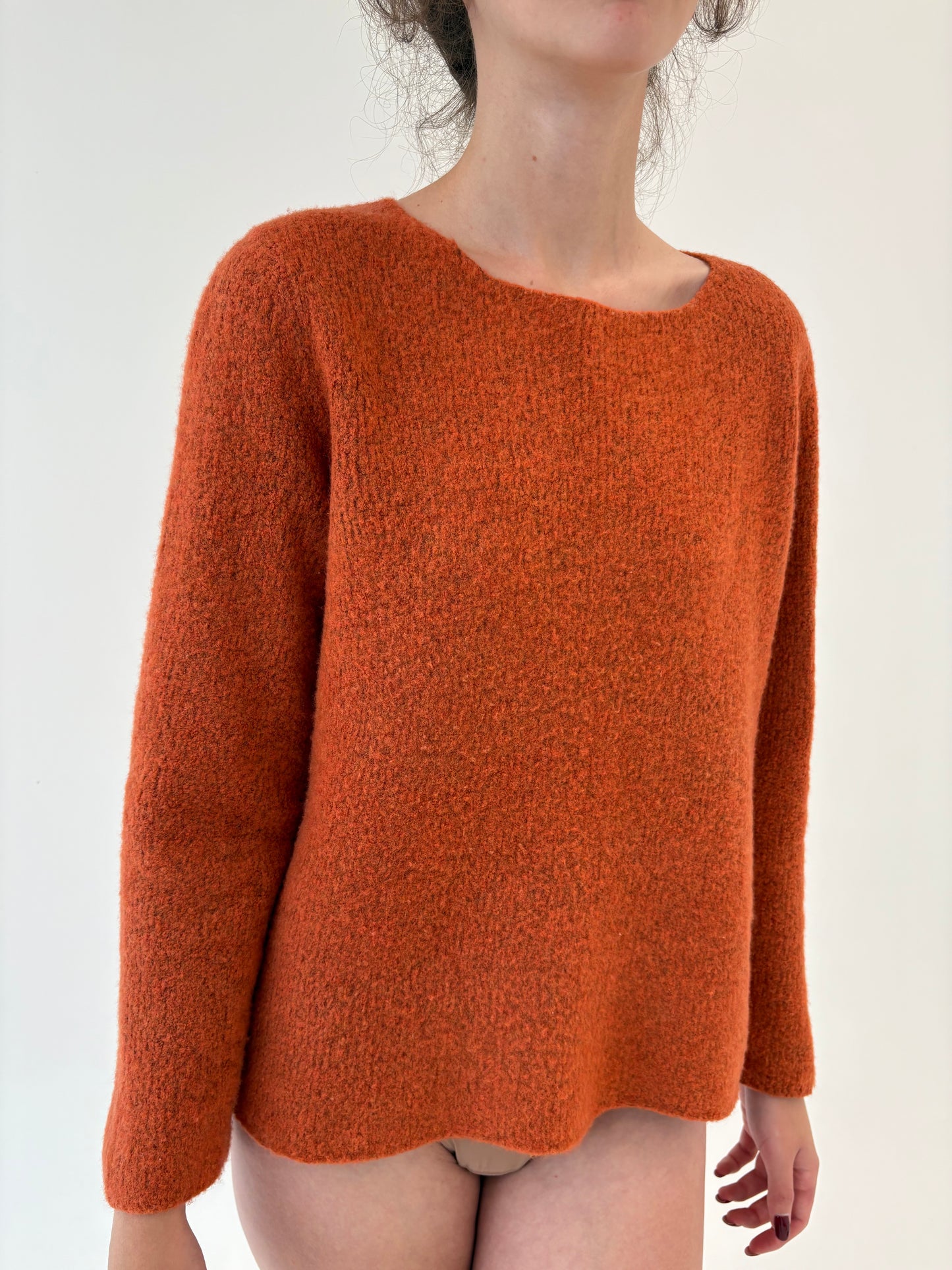 Pulover burnt orange din lana merino extrafina de gramaj mare