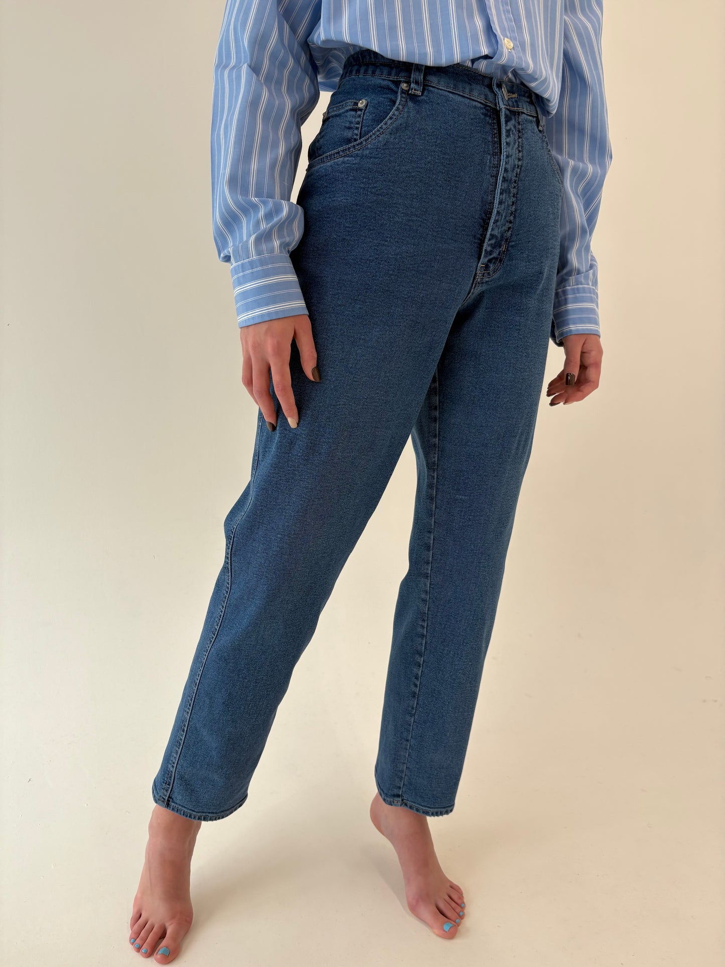 Jeans tall vintage ultra confort modelatori mom fit cu talie înaltă