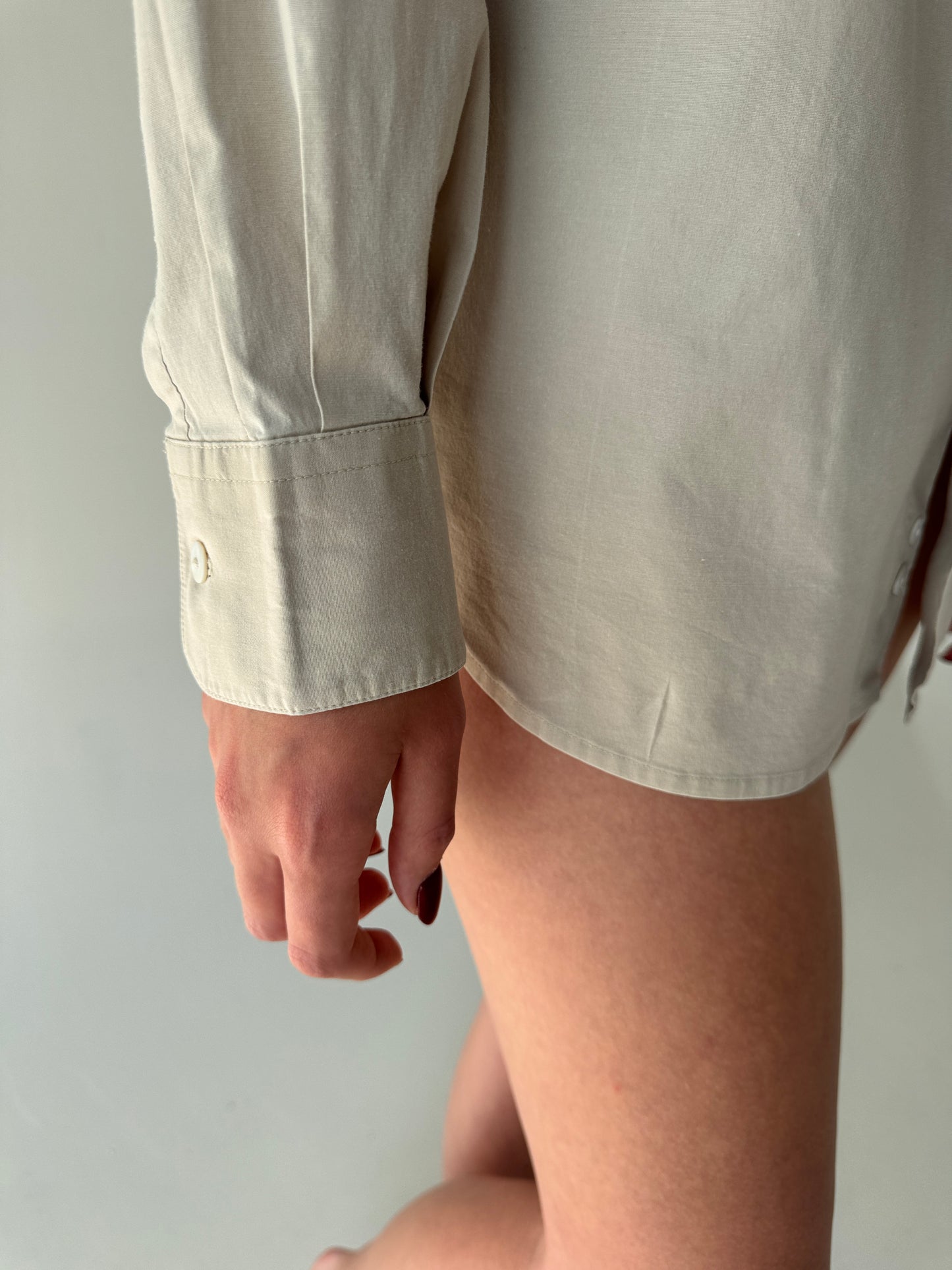 Cămașa premium Stefanel light nude din poplin ușor strech de bumbac