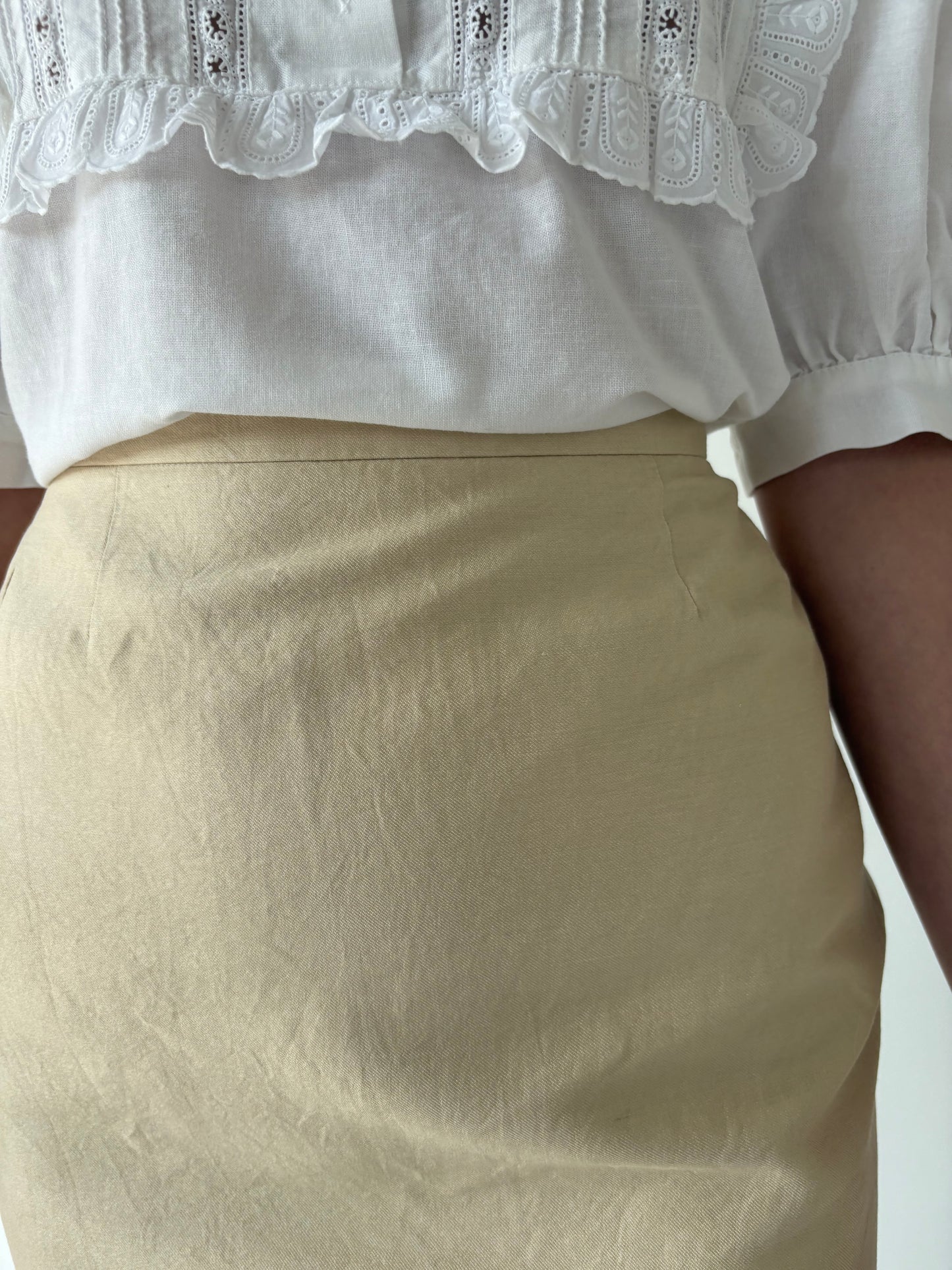 Fustă Max Mara light nude din mătase naturală și bumbac