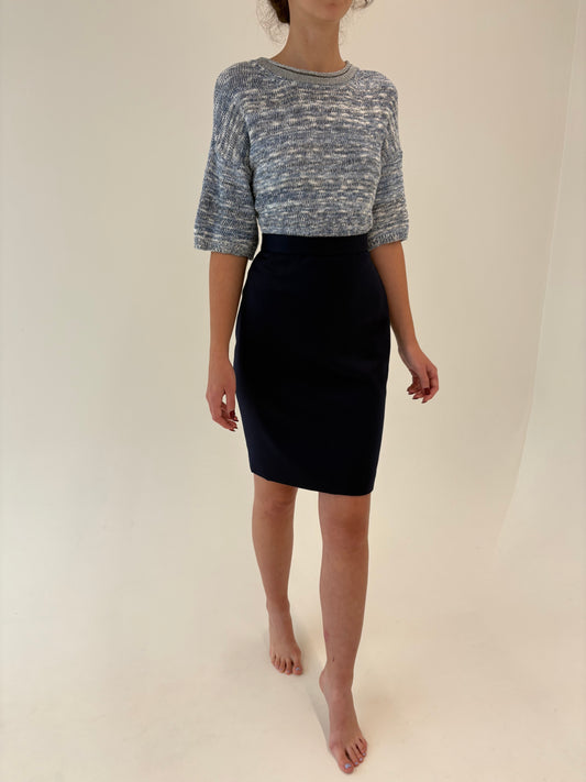 Fustă Navy conică cu talie ultra ianlta marcată din lana extrafina