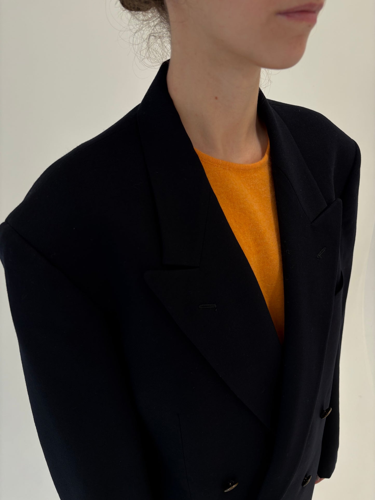 Sacou navy tall din lana luxury super 100s extrafina cu închidere dublă