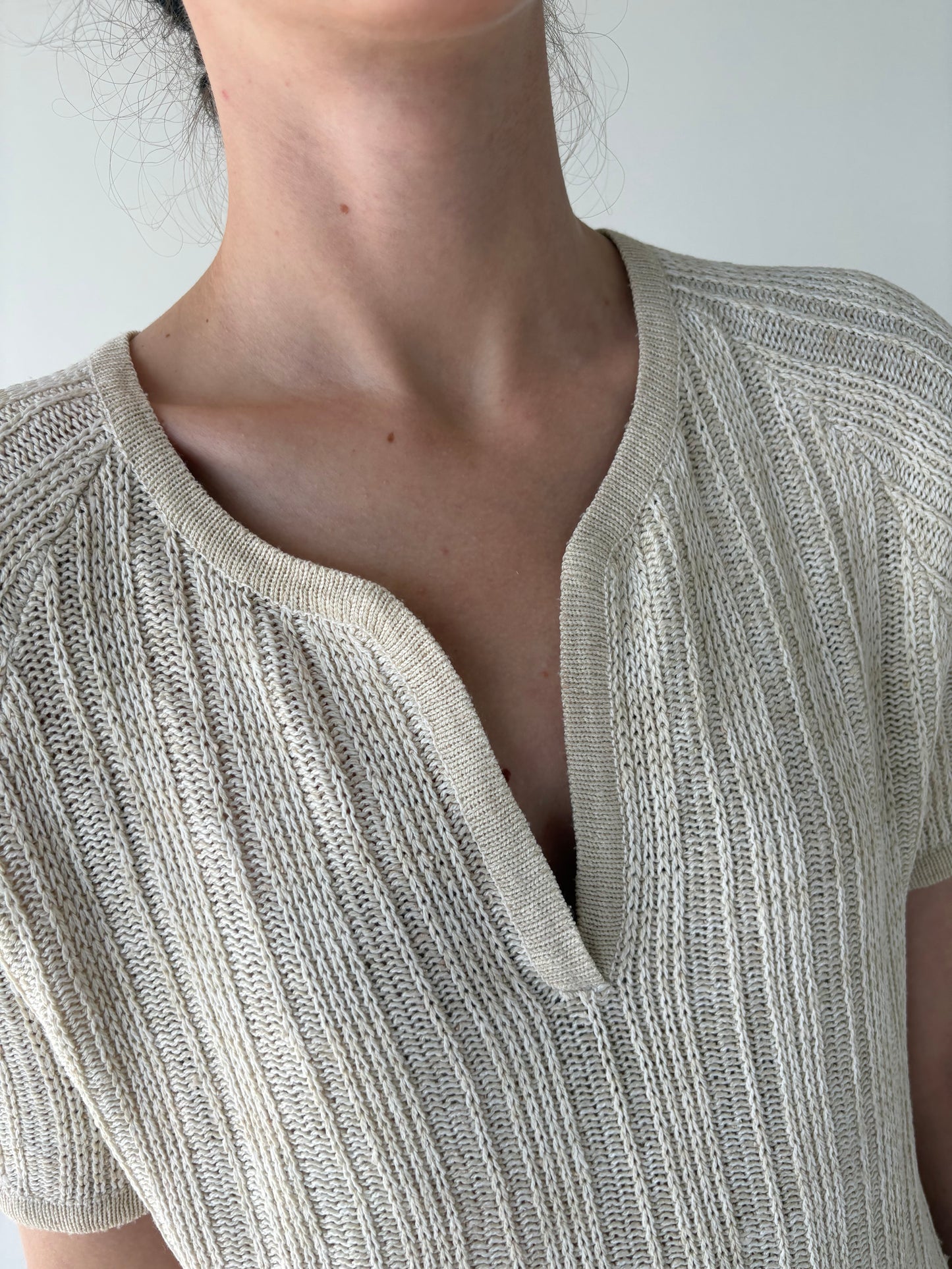 Top vintage italian în nuanțe superbe de nude din jerse de vară