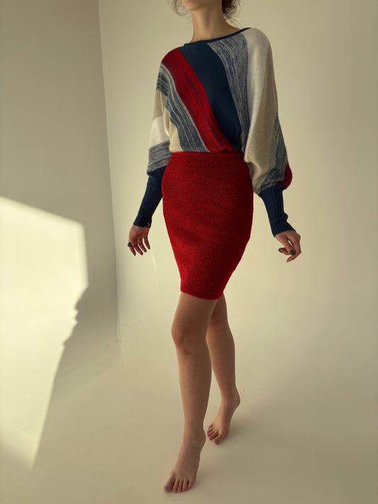 Fustă din trvoit de gramaj mare de lana extrafina cherry red