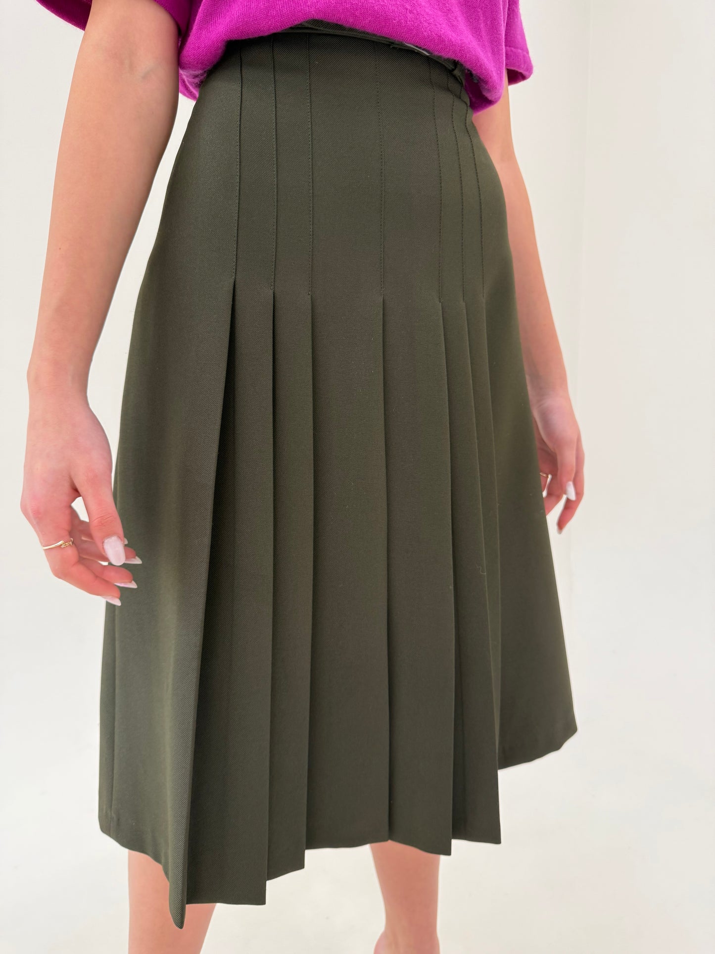 Fustă plisată din lanita extrafina de primăvară cu talie ultra înaltă