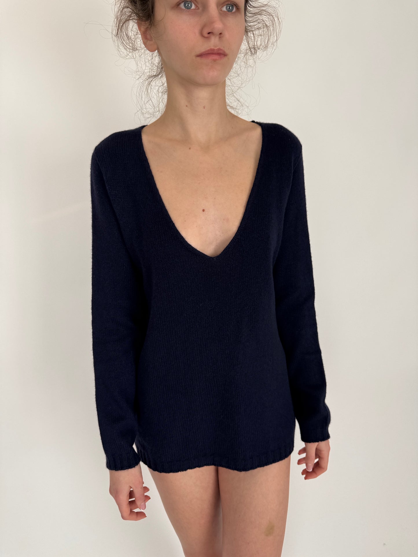 Pulover premium italian din lana extrafina și cașmir Navy blue