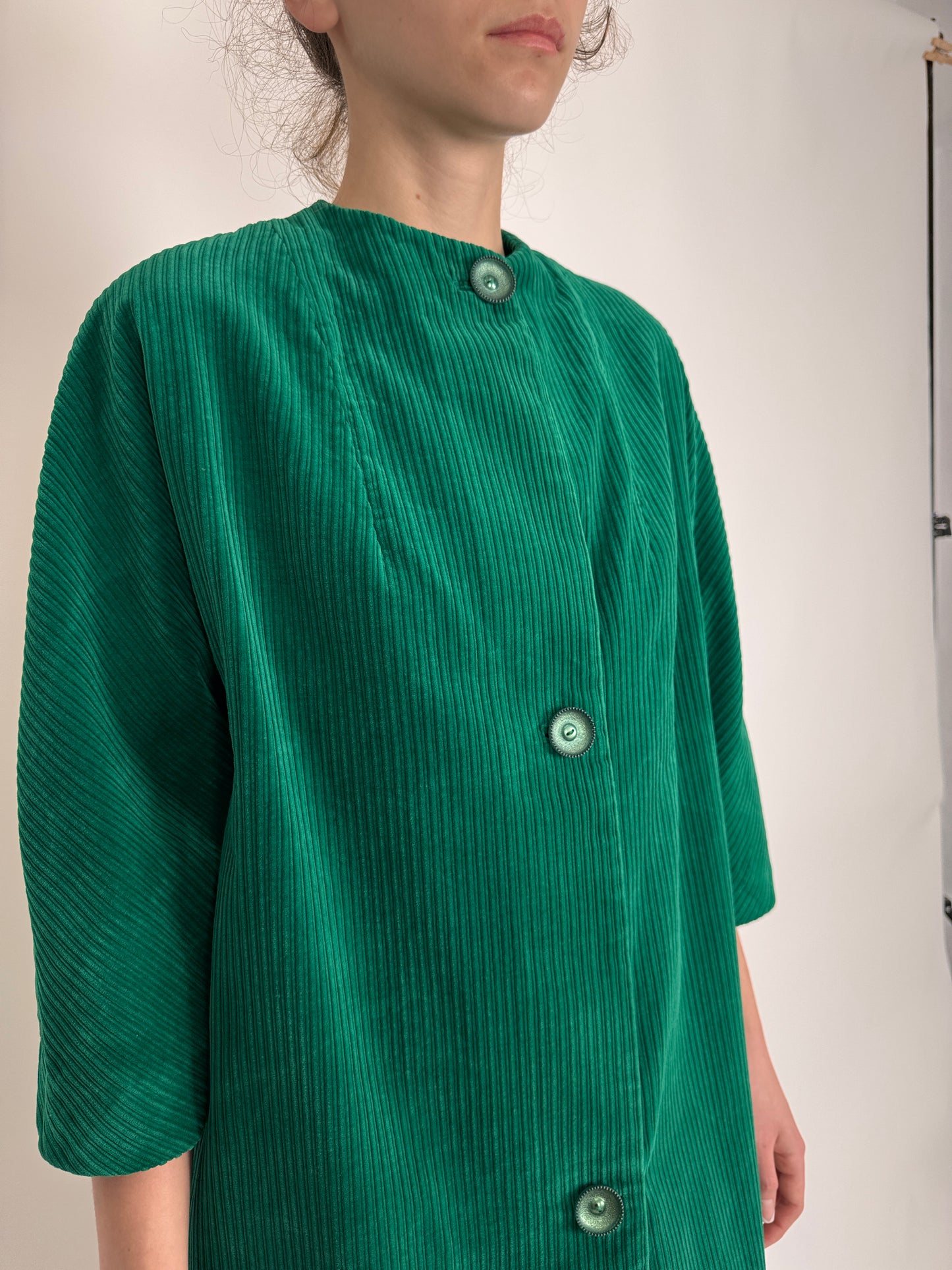 Pardesiu vintage de primăvară verde smarald în croi de ani 60