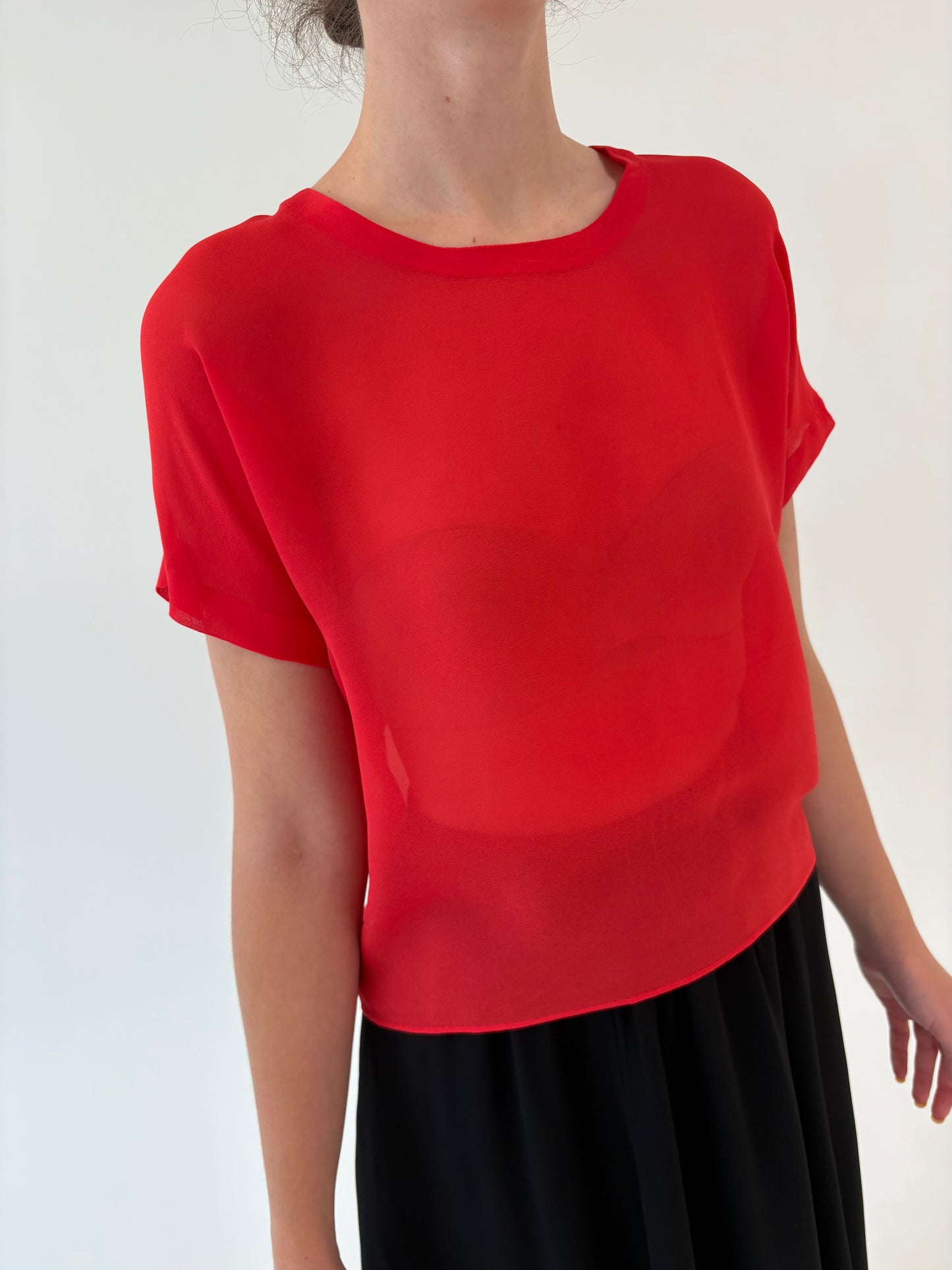 Top din Georgette de mătase naturală coral red