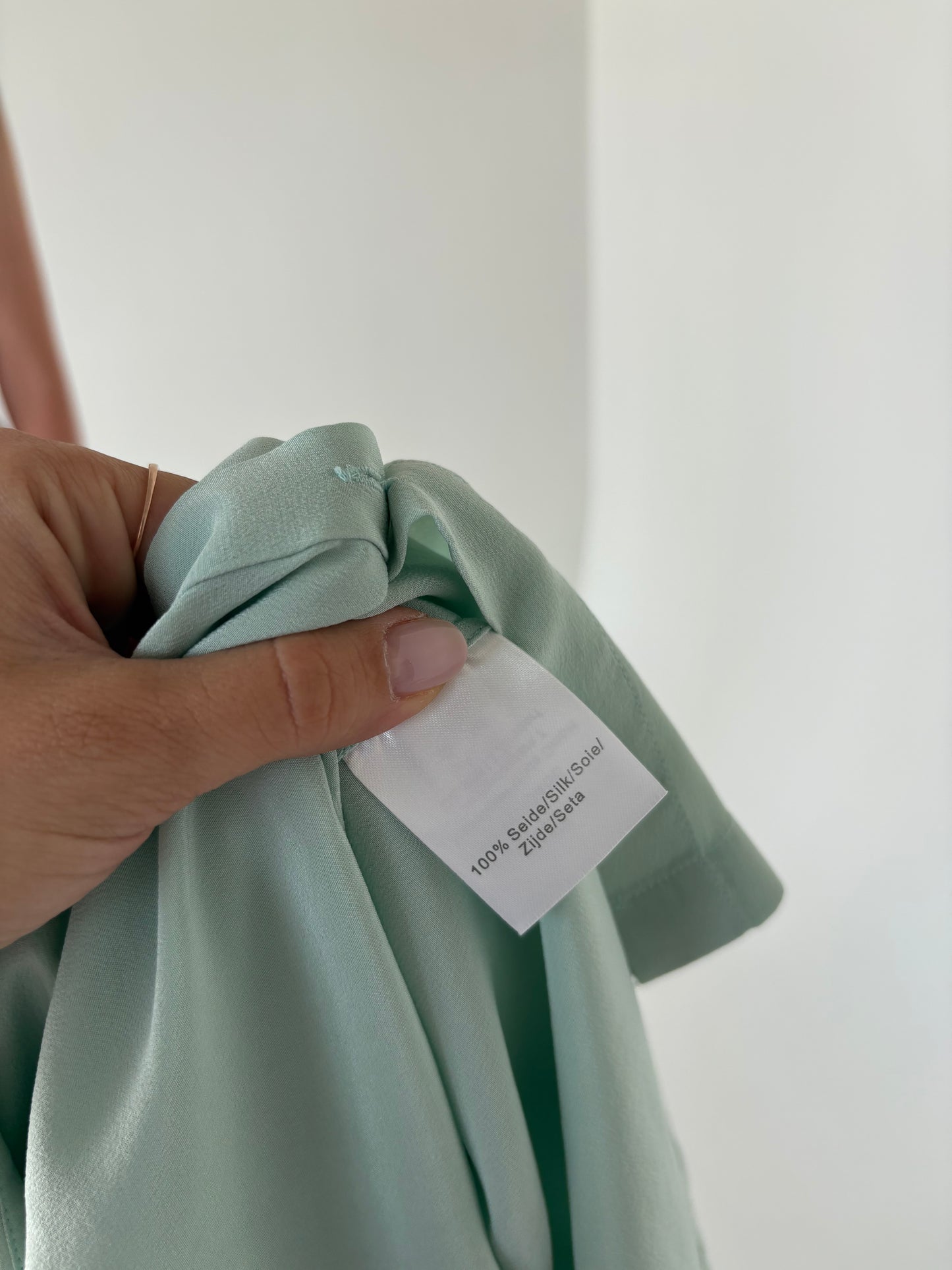 Cămașa de brand Madeleine light mint green din mătase naturală
