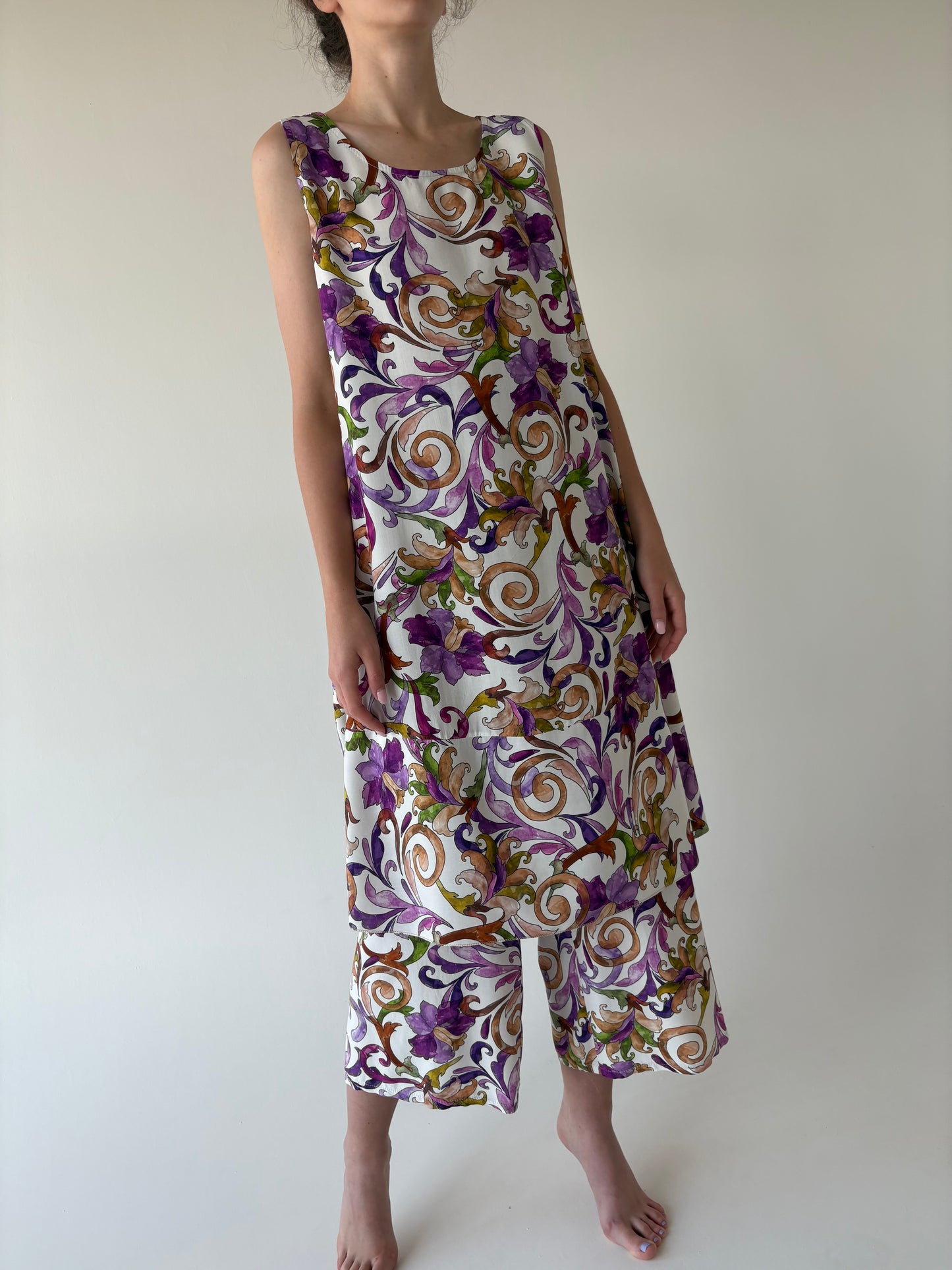 Set vintage super vaporos in culori superbe: pantaloni palazzo + rochie