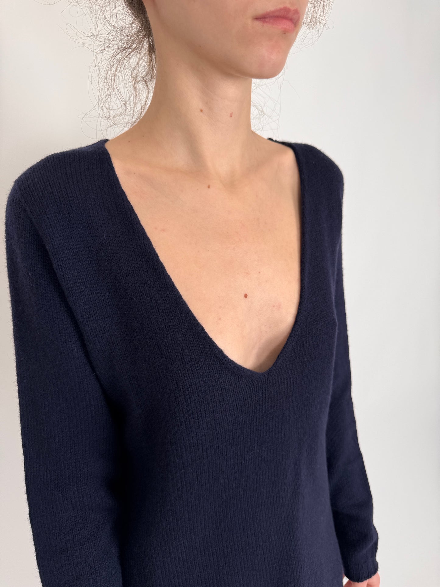 Pulover premium italian din lana extrafina și cașmir Navy blue