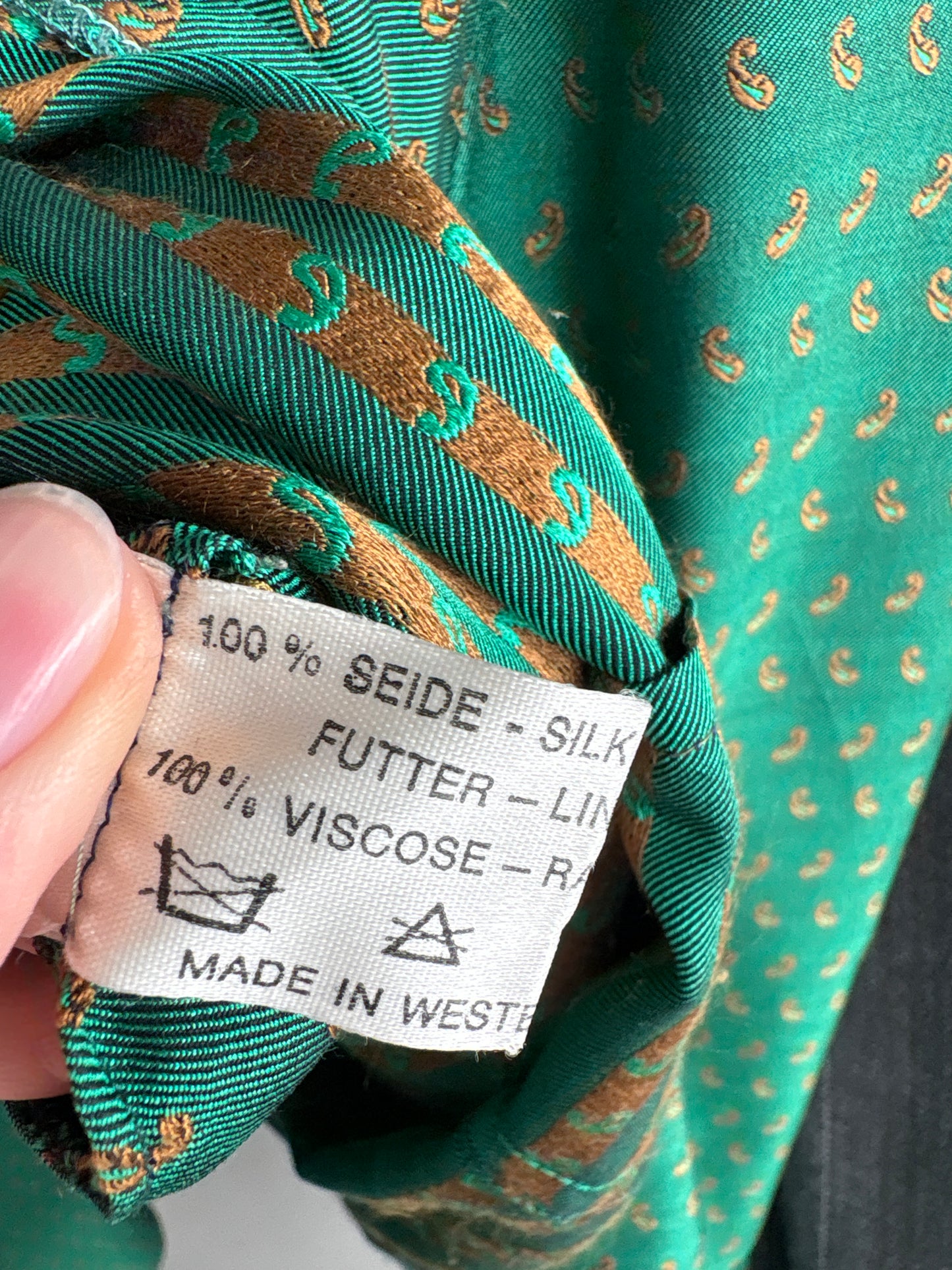 Set vintage de designer din mătase naturală verde smarald sacou + fustă