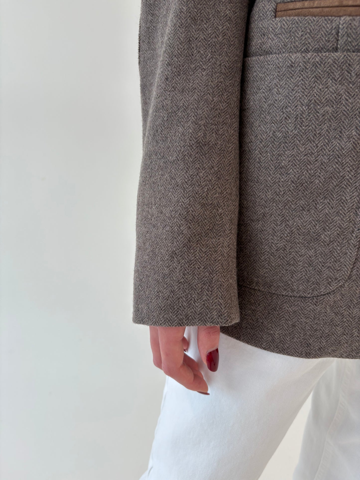Sacou din stofă de lana Chevron plină extrafina camel și warm gray