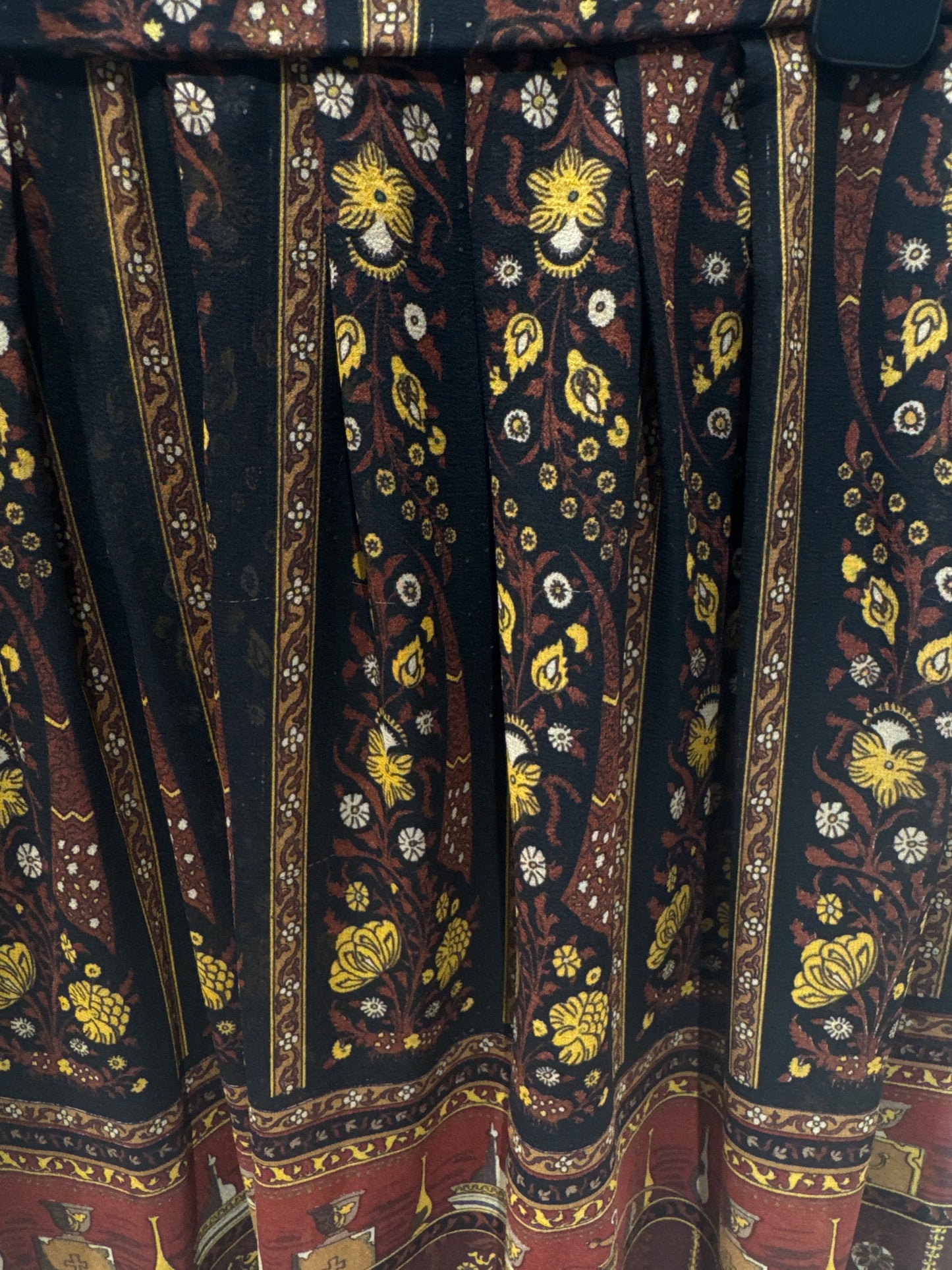 Fustă vintage plisată din mătase naturală cu print superb în nuanțe calde