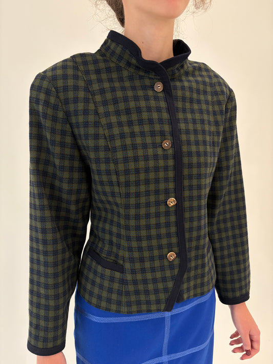 Sacou vintage cambrat din pâna pura extrafina certificată plină în carouri