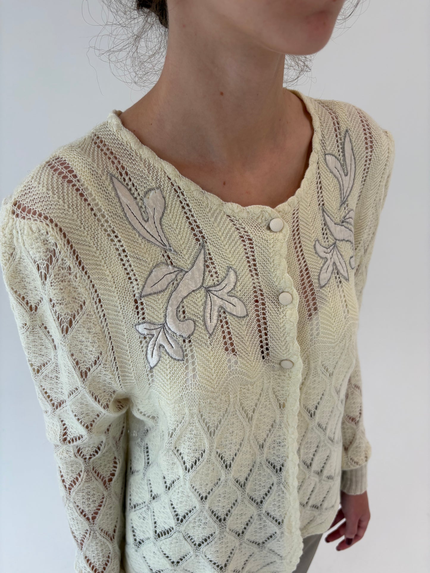 Cardigan vintage sueoeb italian super dantelat din mix de lana extrafina