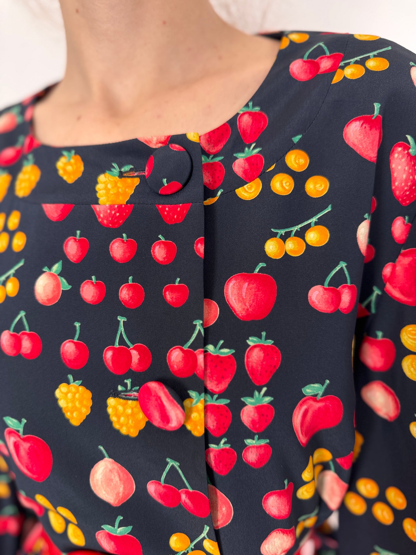 Set vintage din mătase naturală cu print superb cu fructe