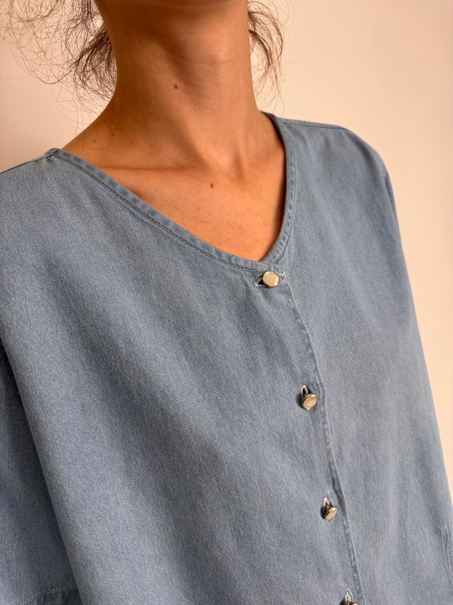 Top din jeans moale de bumbac light wash