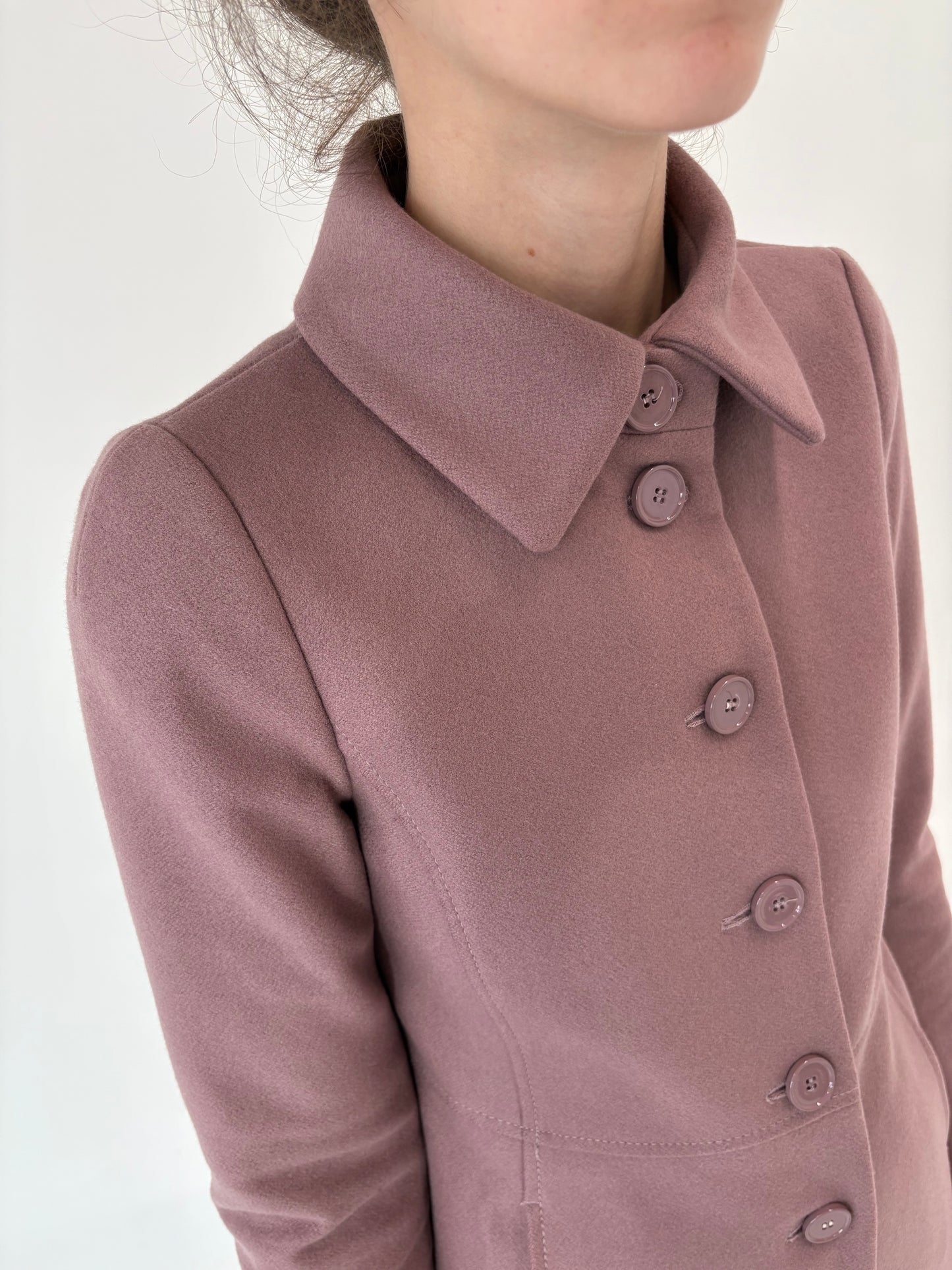 Palton Intrend by Max Mara dusty pink din lana extrafina cu talie marcată