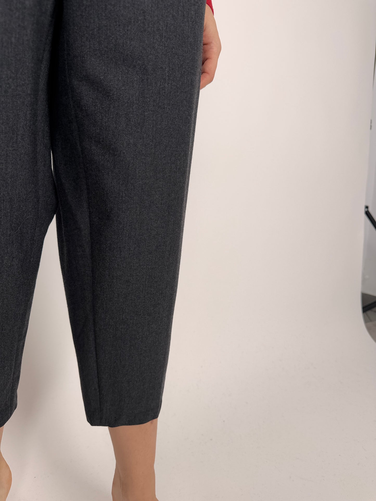 Pantaloni petite cu talie înaltă elastică charcoal gray din lana extrafina