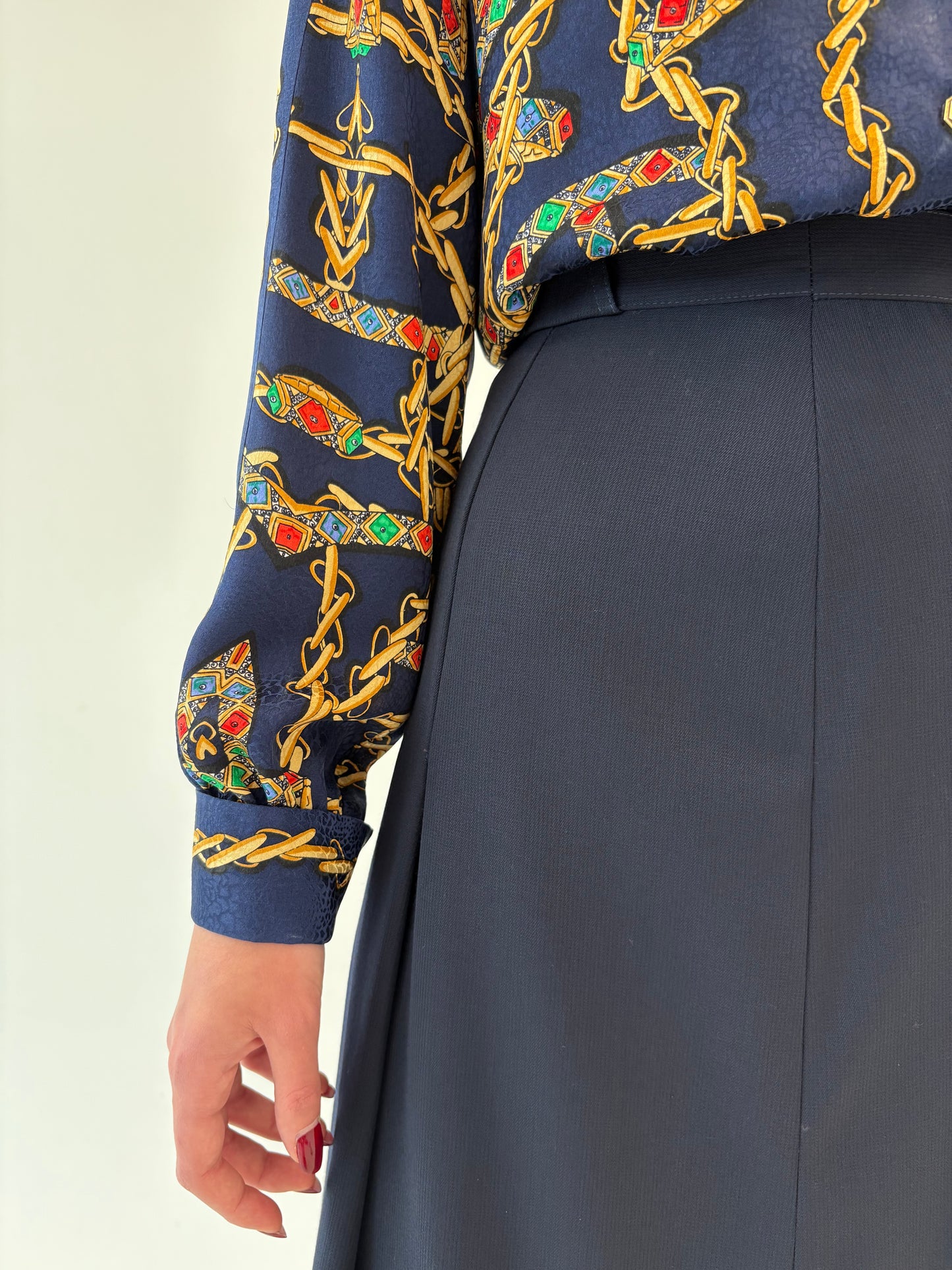 Fustă vintage Navy italiana în croi A-line din lana pura extrafina