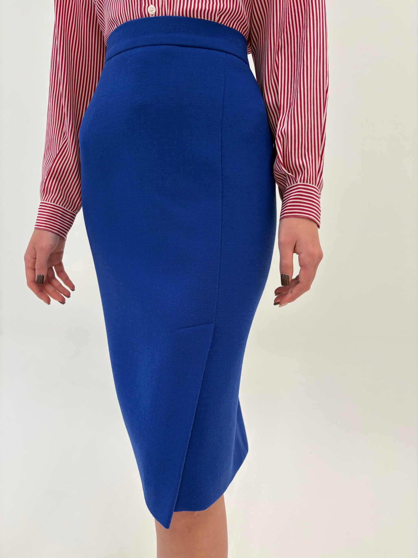 Fustă de brand luxury Louis Feraud albastru regal din tweed extrafin de lana