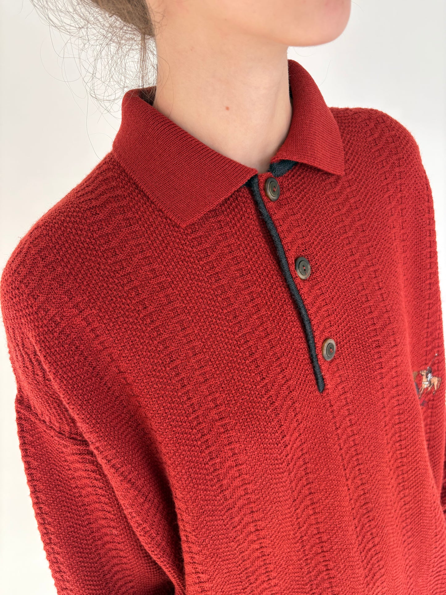 Pulover polo tall high end italian din lana fina texturată groasă