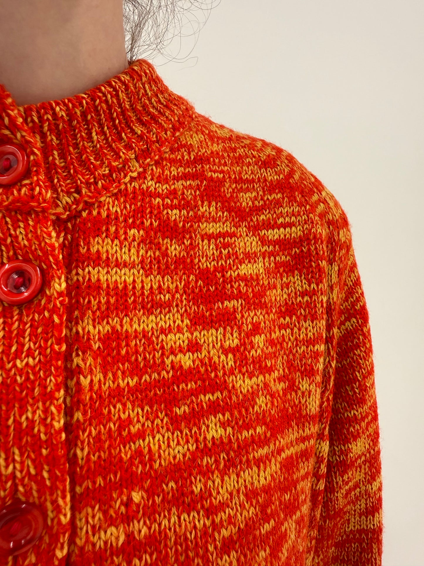 Cardigan oranj vintage melanj din lana extrafina groasa cu cordon