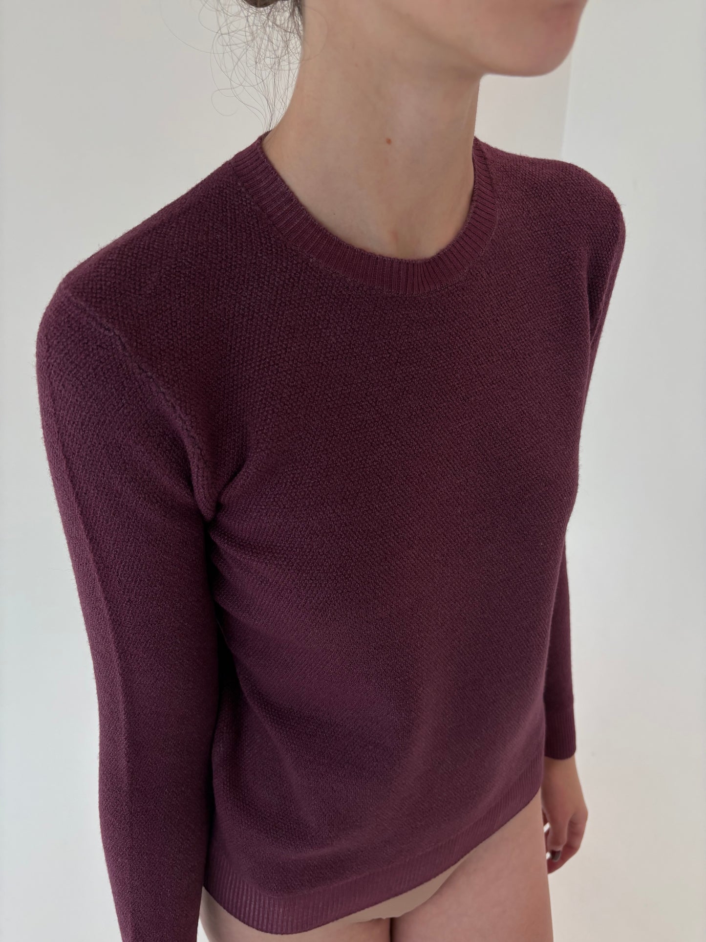 Pulover dark burgundy din lana merino extrafina de gramaj mare