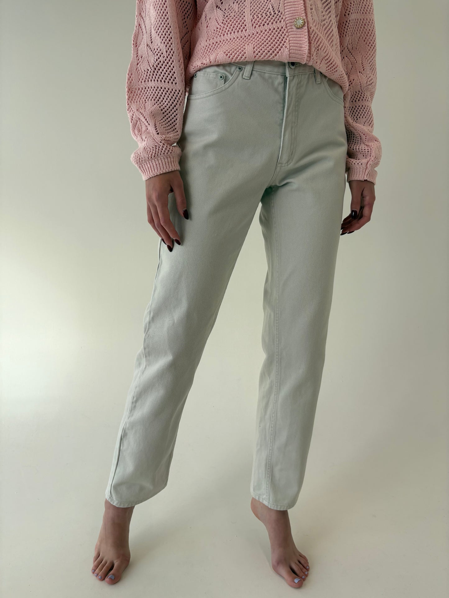 Jeans vintage premium off white tall din bumbac gros cu ținuta