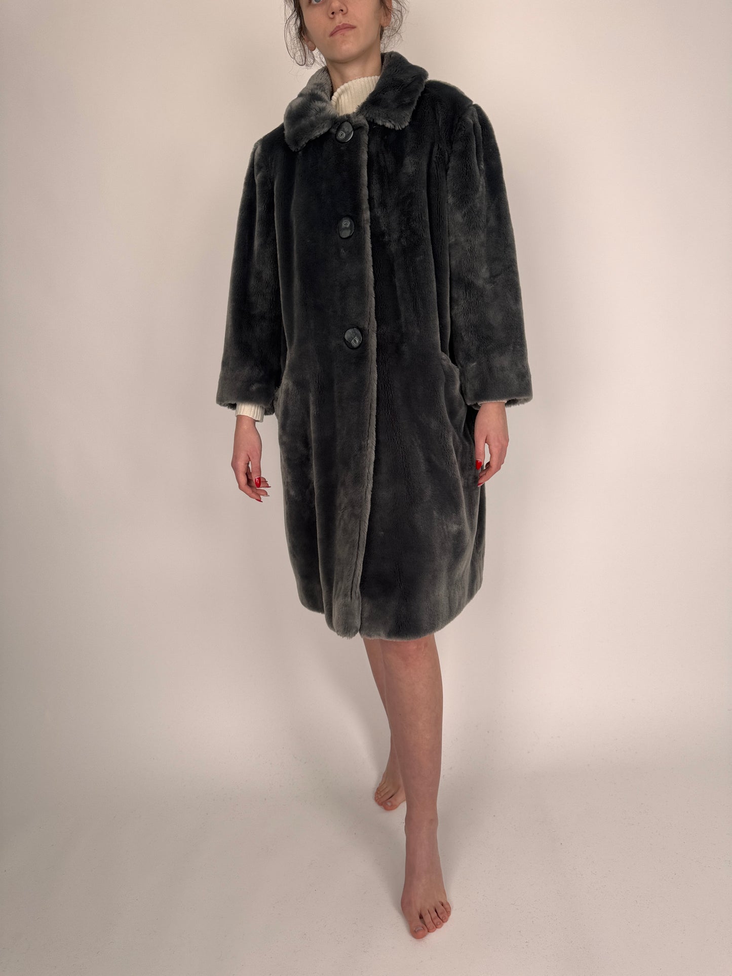 Teddy coat premium steel gray persoane petite