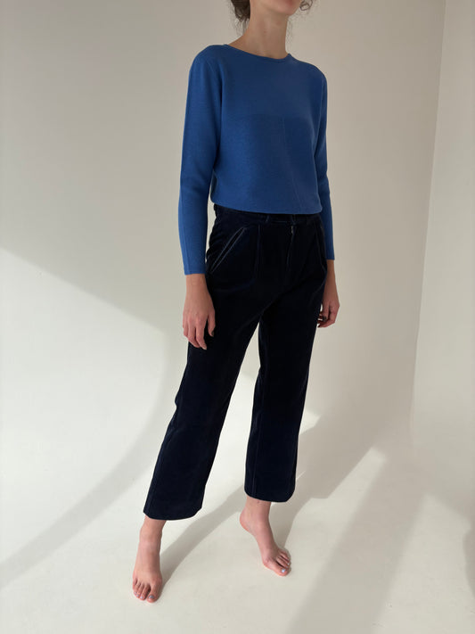 Pantaloni italienești din corduroy cu pense și buzunare oblice