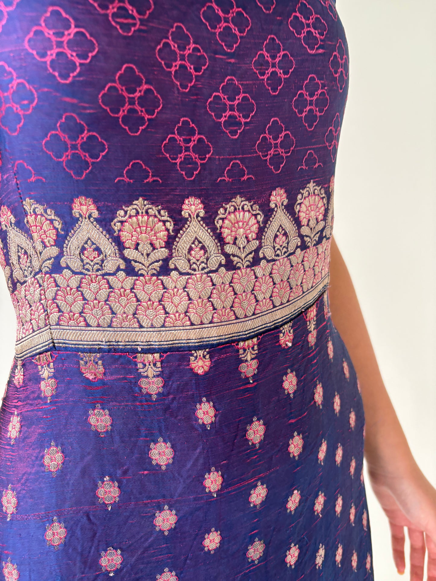 Rochie vintage maxi din jacquard moale de mătase naturală