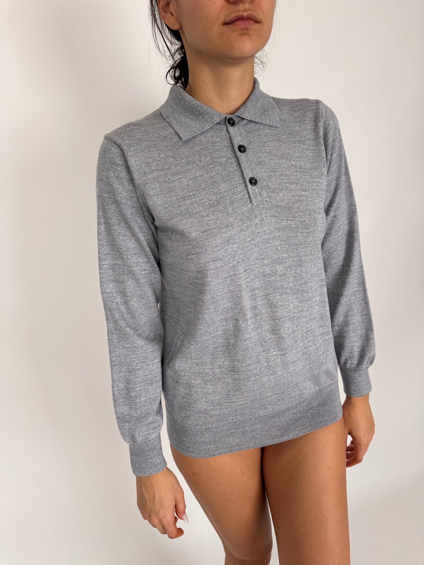 Pulover polo italian cloud gray din lana extrafina