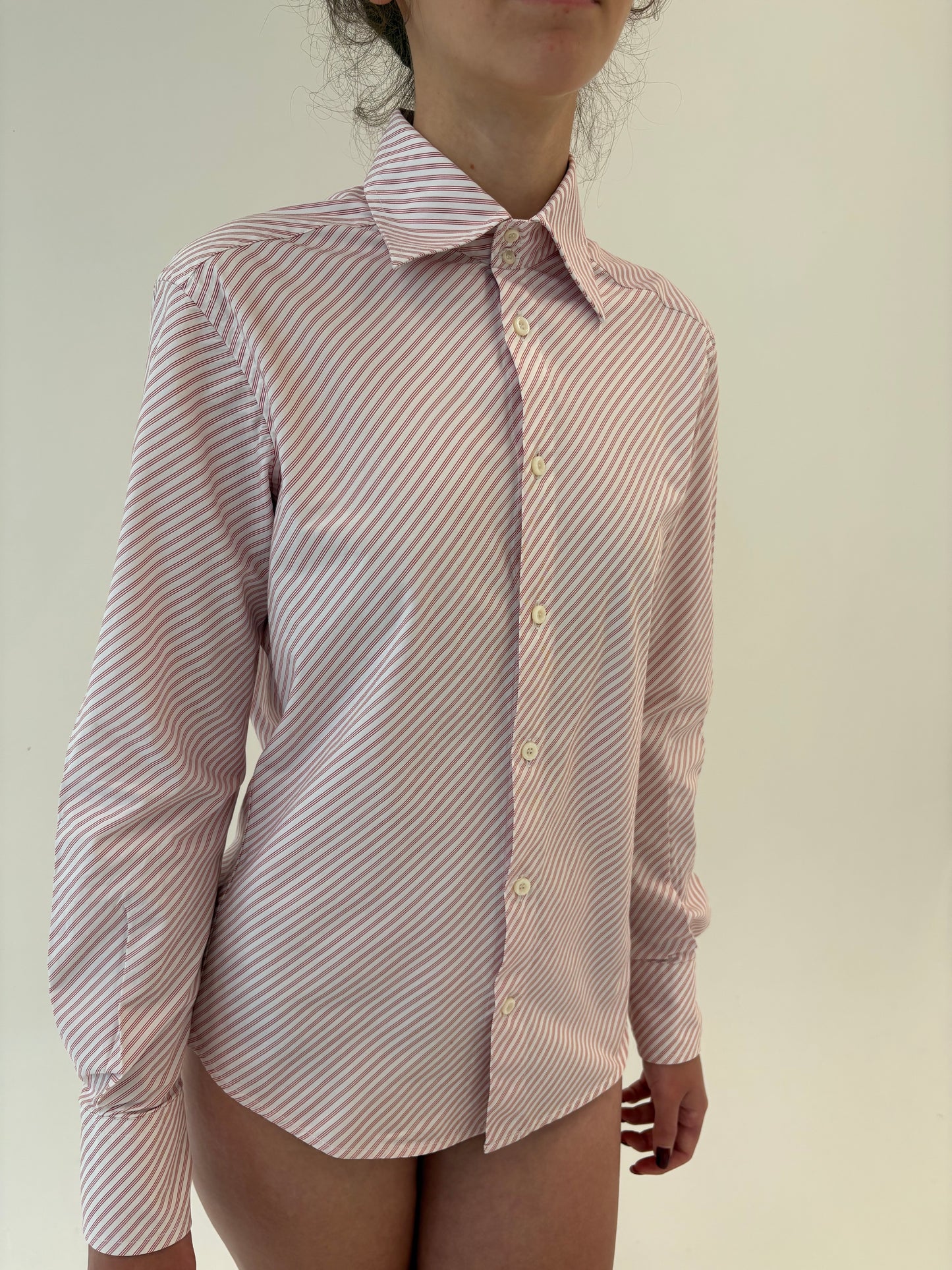 Cămașa luxury italiană cu dungi dark red din poplin gros excepțional