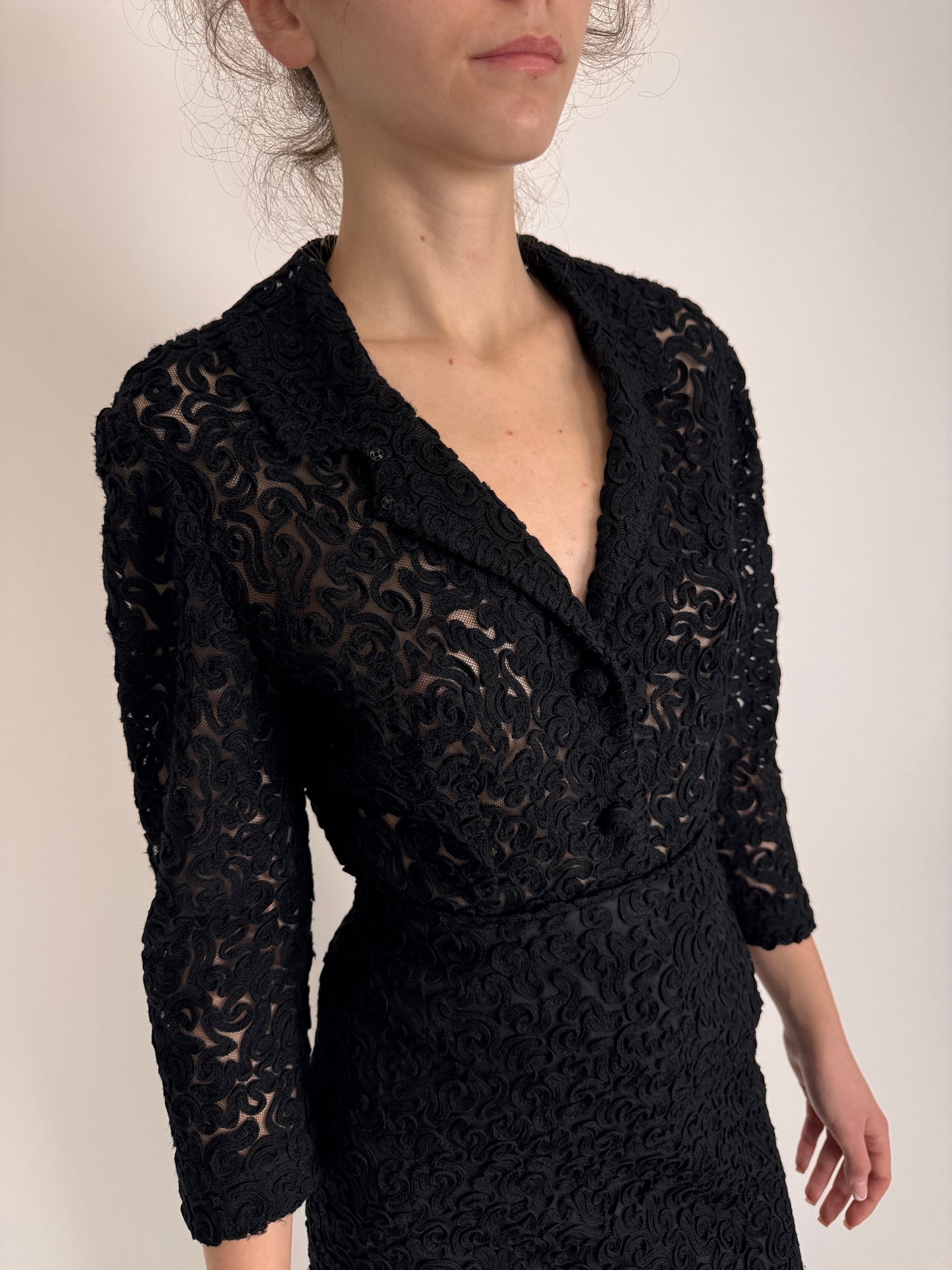 Set vintage negru excepțional din dantelă de lana extrafina