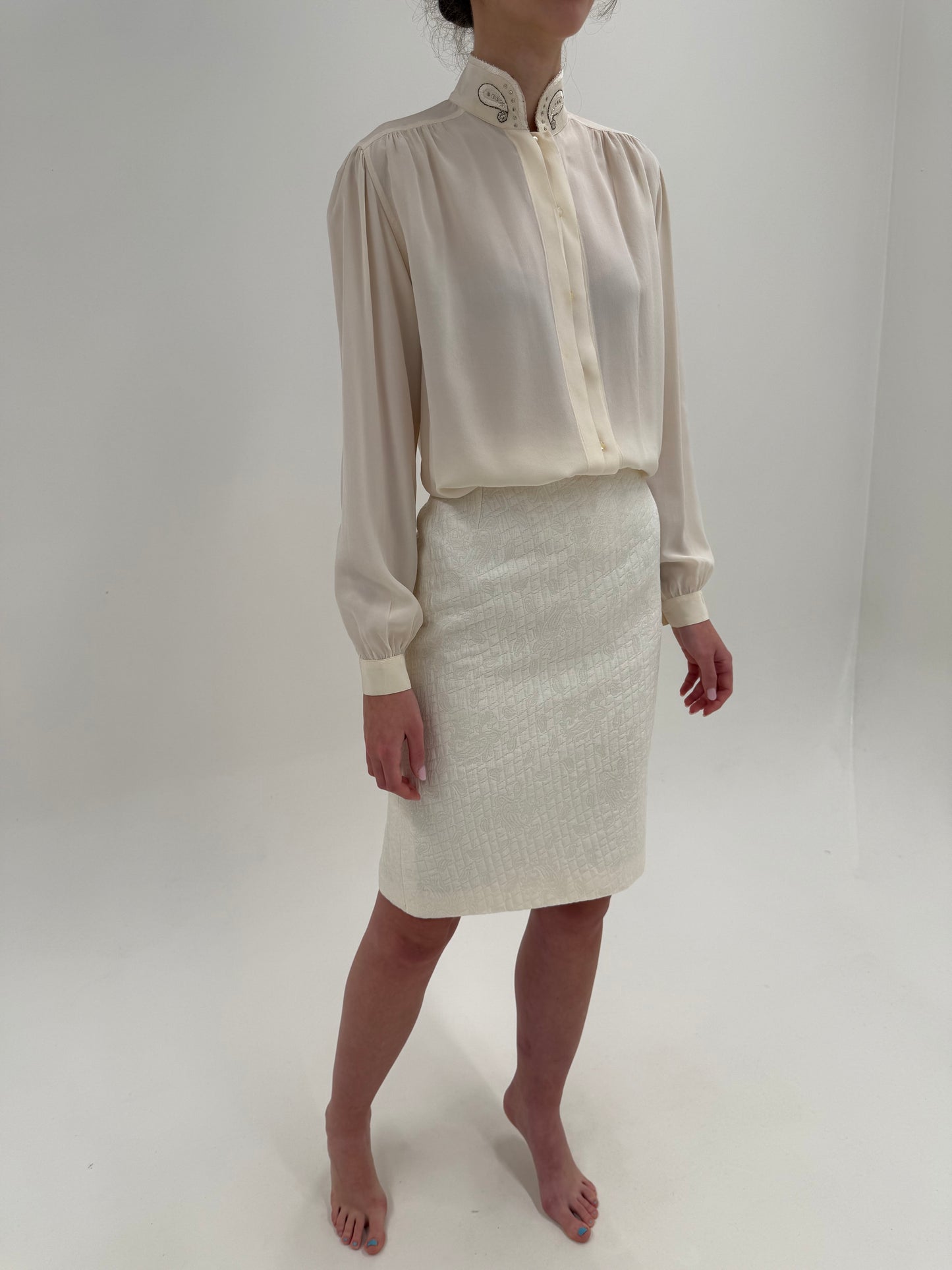 Deux piece old vintage anii 80 în stil Dior New Look din jacquard cu lana