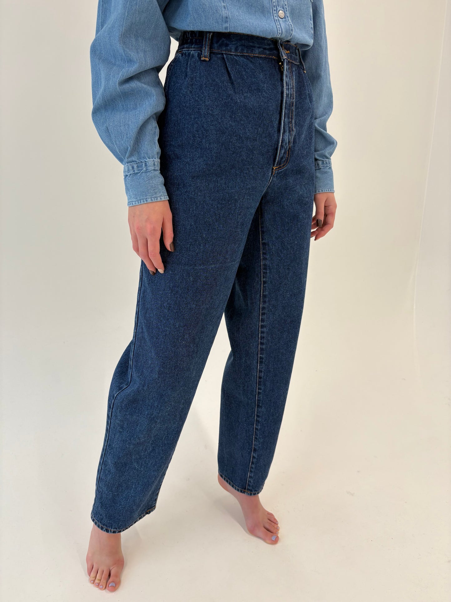Jeans vintage tall groși cu talie înaltă classic wash