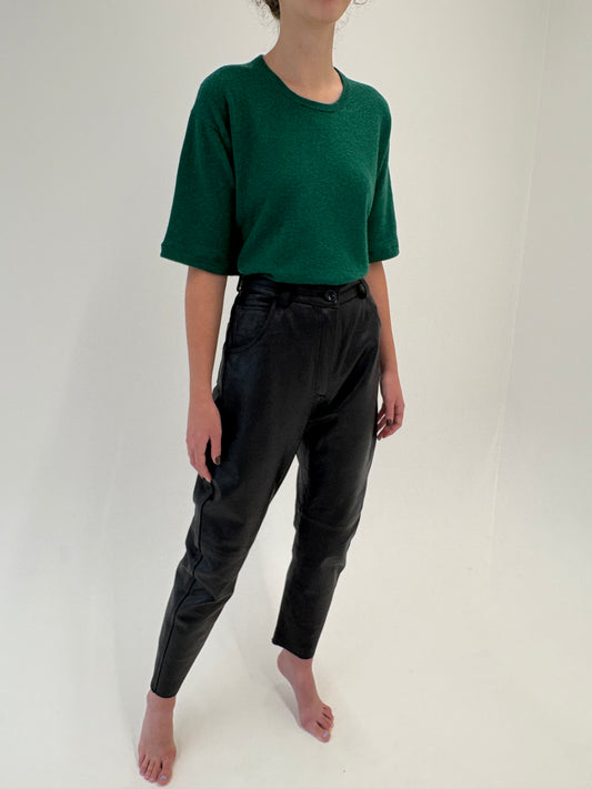 Pantaloni mom fit din piele naturală extrem de moale cu talie ultra înaltă