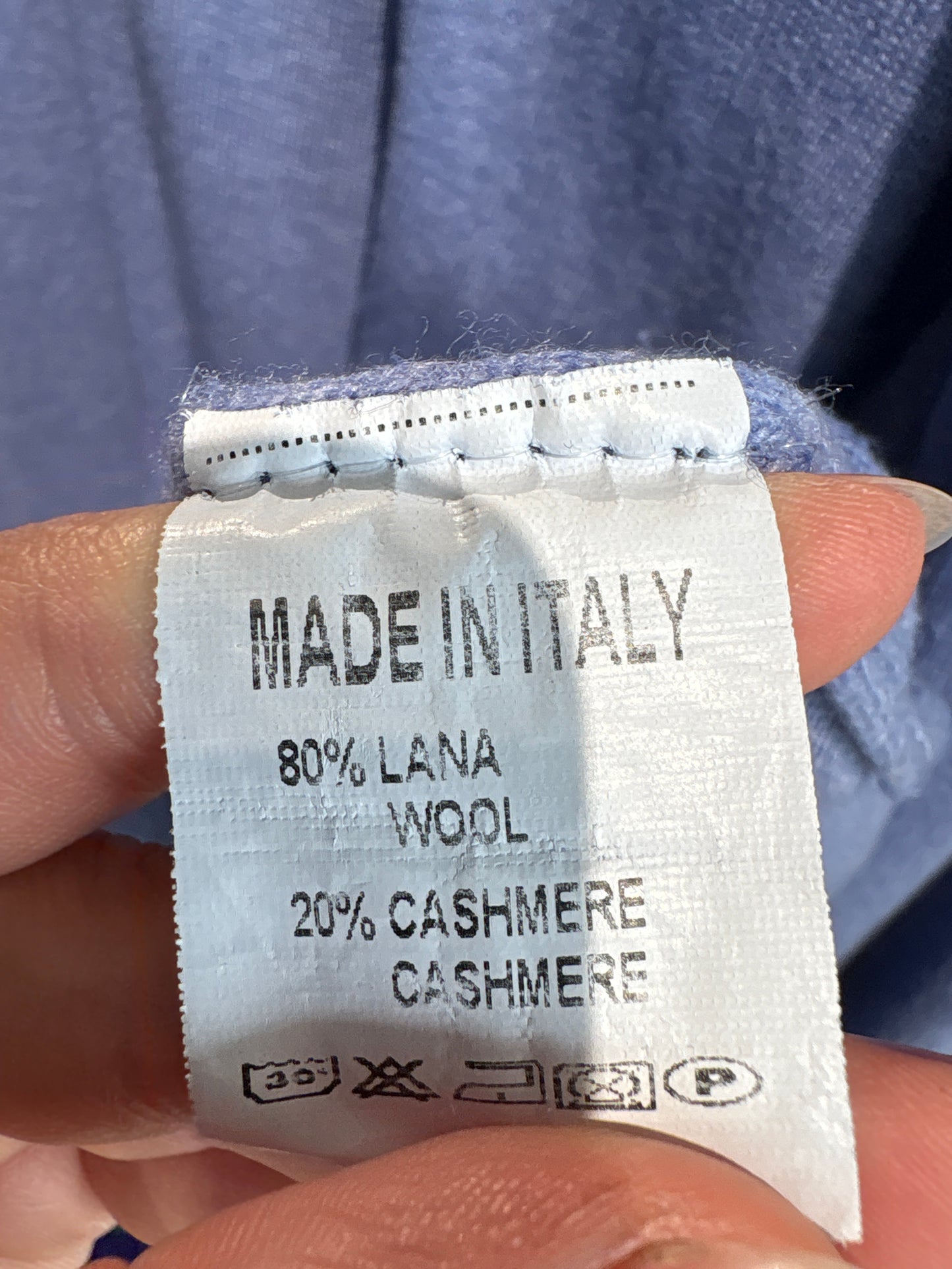 Pulover tall italian din cașmir și lana merino de gramaj mare albastru ciel