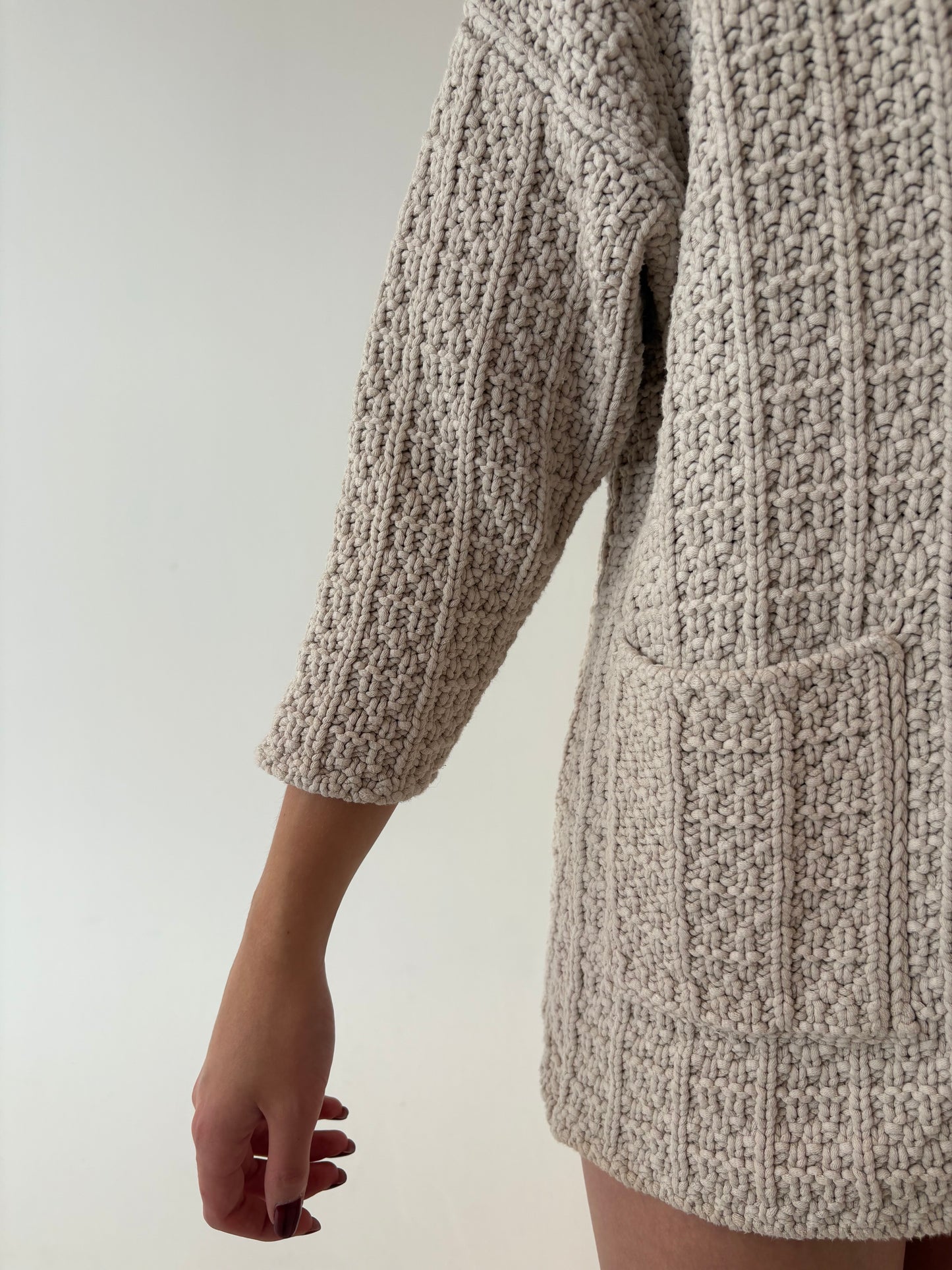 Jacheta petite off white din tricot gros de bumbac multiply texturat