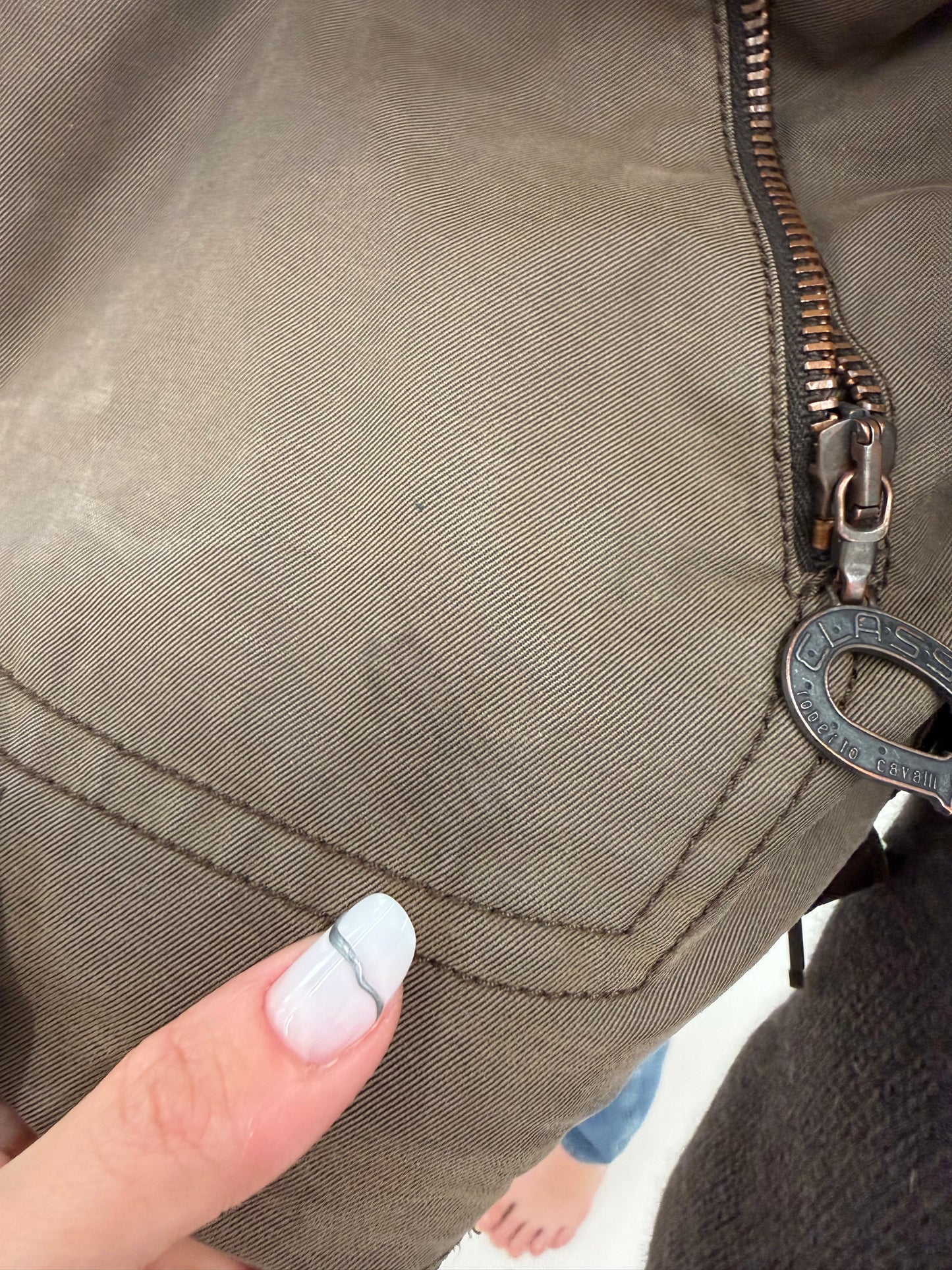 Bomber jacket vintage Roberto Cavalli tall din piele, bumbac și mâneci din lana