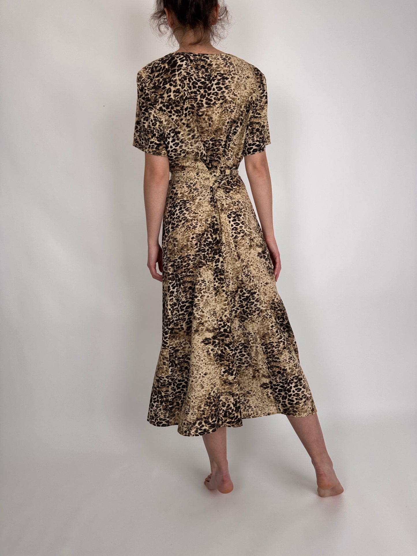 Rochie vintage animal print cu talie reglabilă