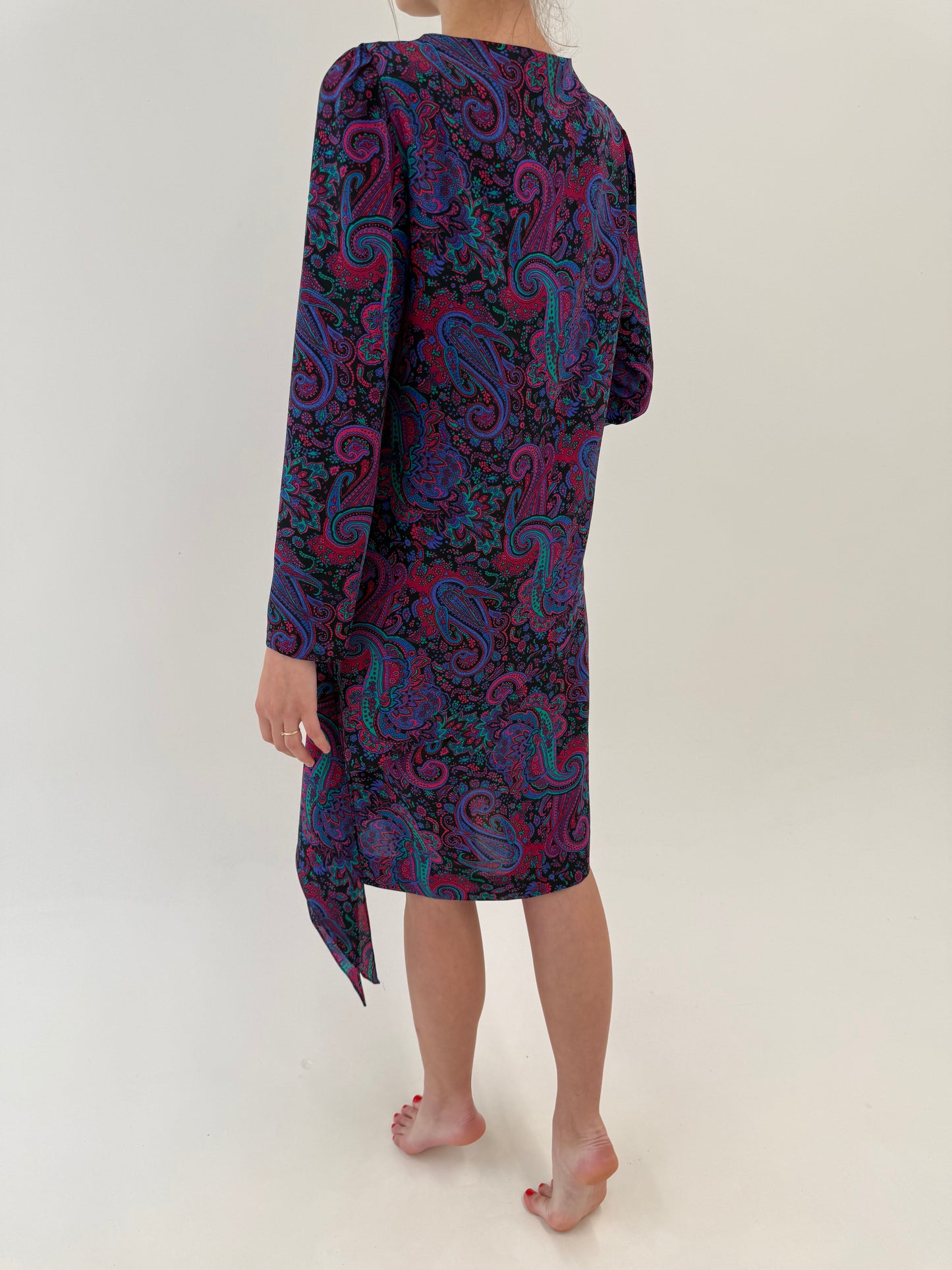 Rochie italiană din mătase naturală cu print paisley și culori tari