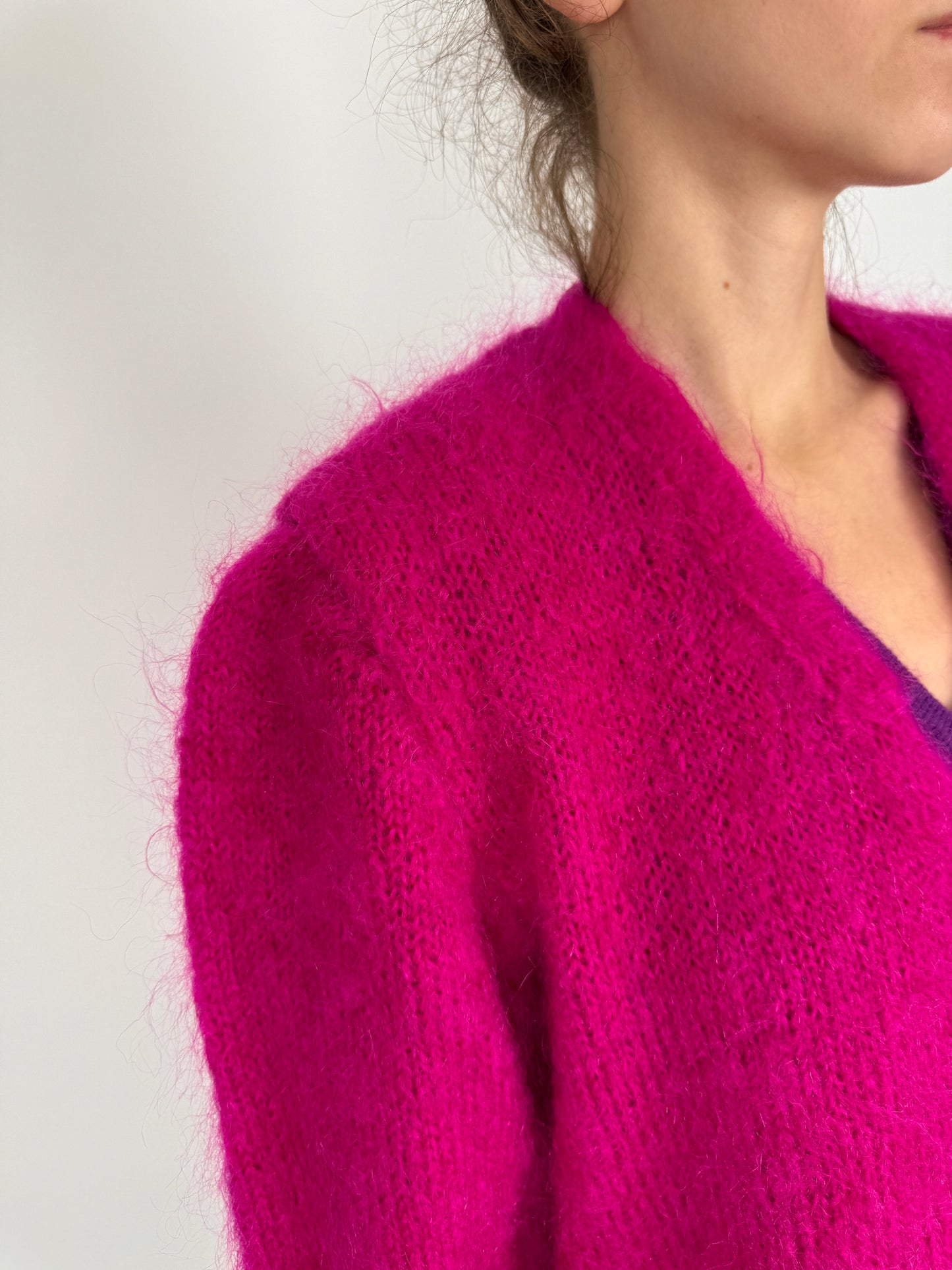 Cardigan gros fucsia din mohair
